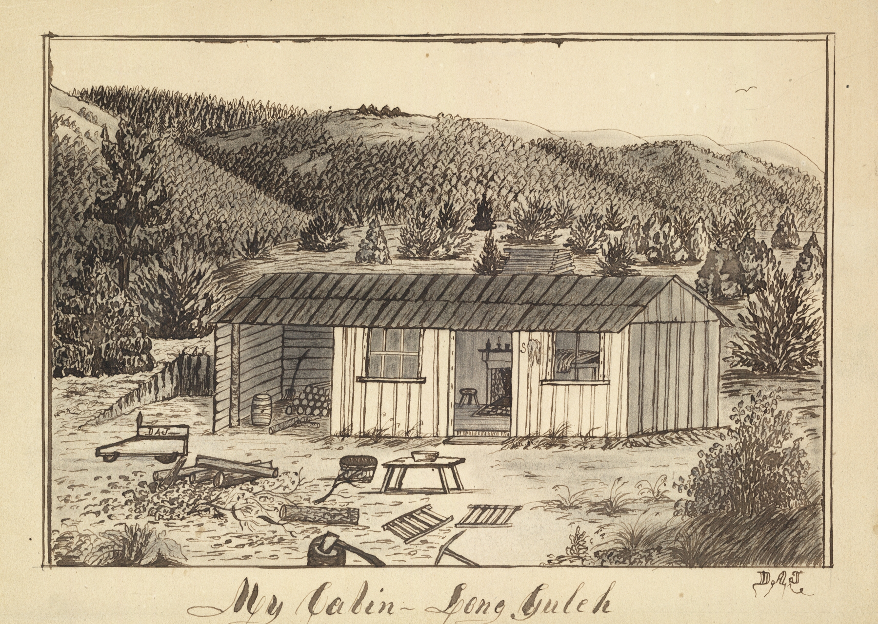 Cabin in a forest landscape, oil painting by Daniel A. Jenks