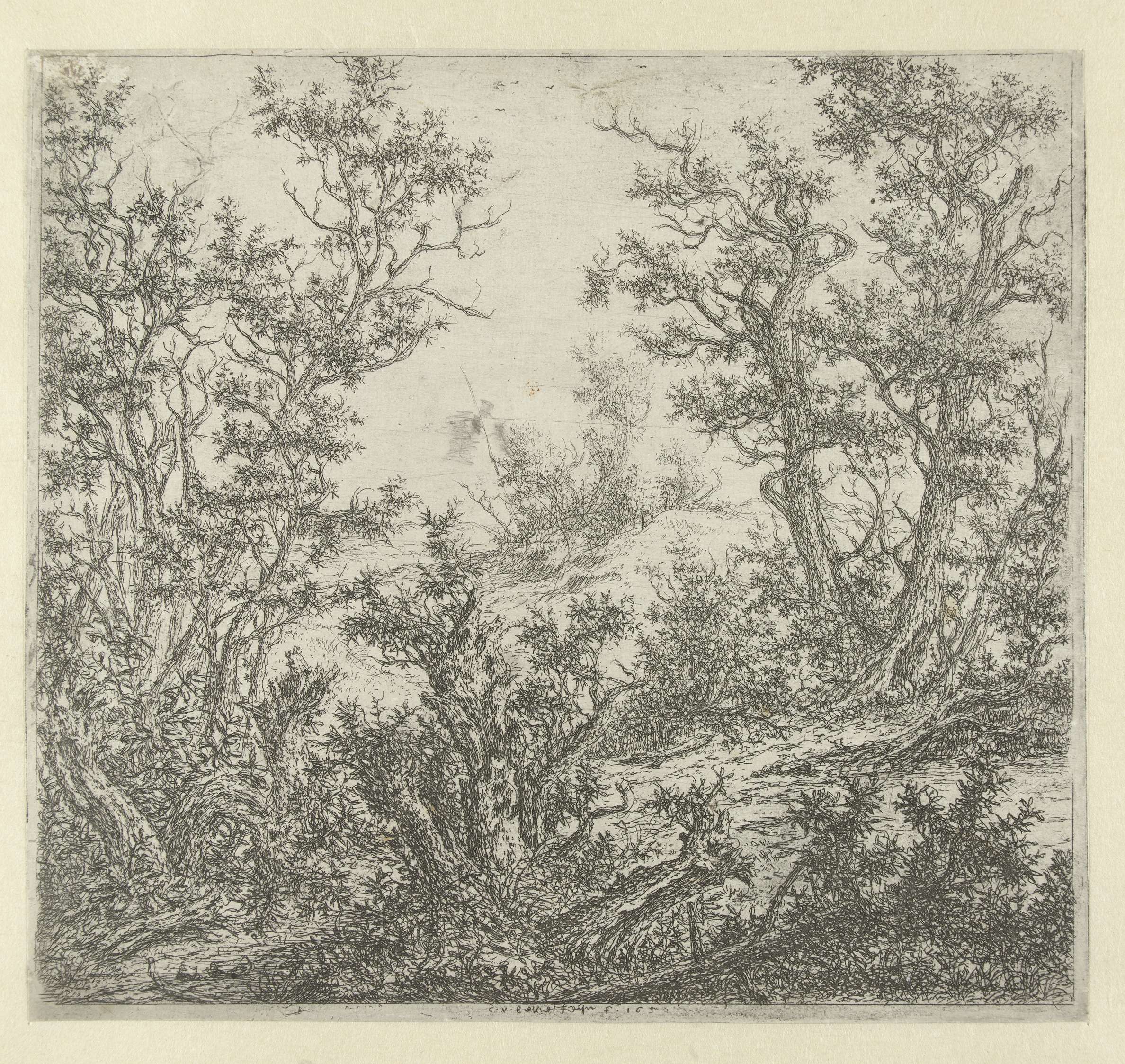 Landscape with Three Oak Trees on the Right, etching by Claes van Beresteyn