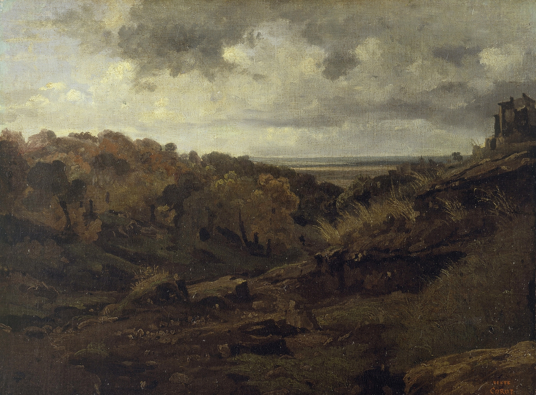 Italian landscape near Marino in autumn, oil painting by Jean-Baptiste-Camille Corot