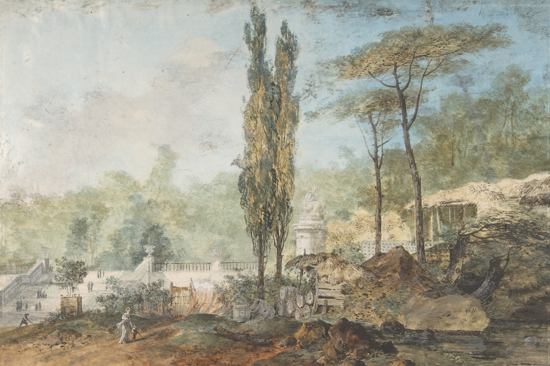 Landscape with vibrant greens and foliage by Louis Gabriel Moreau, oil painting