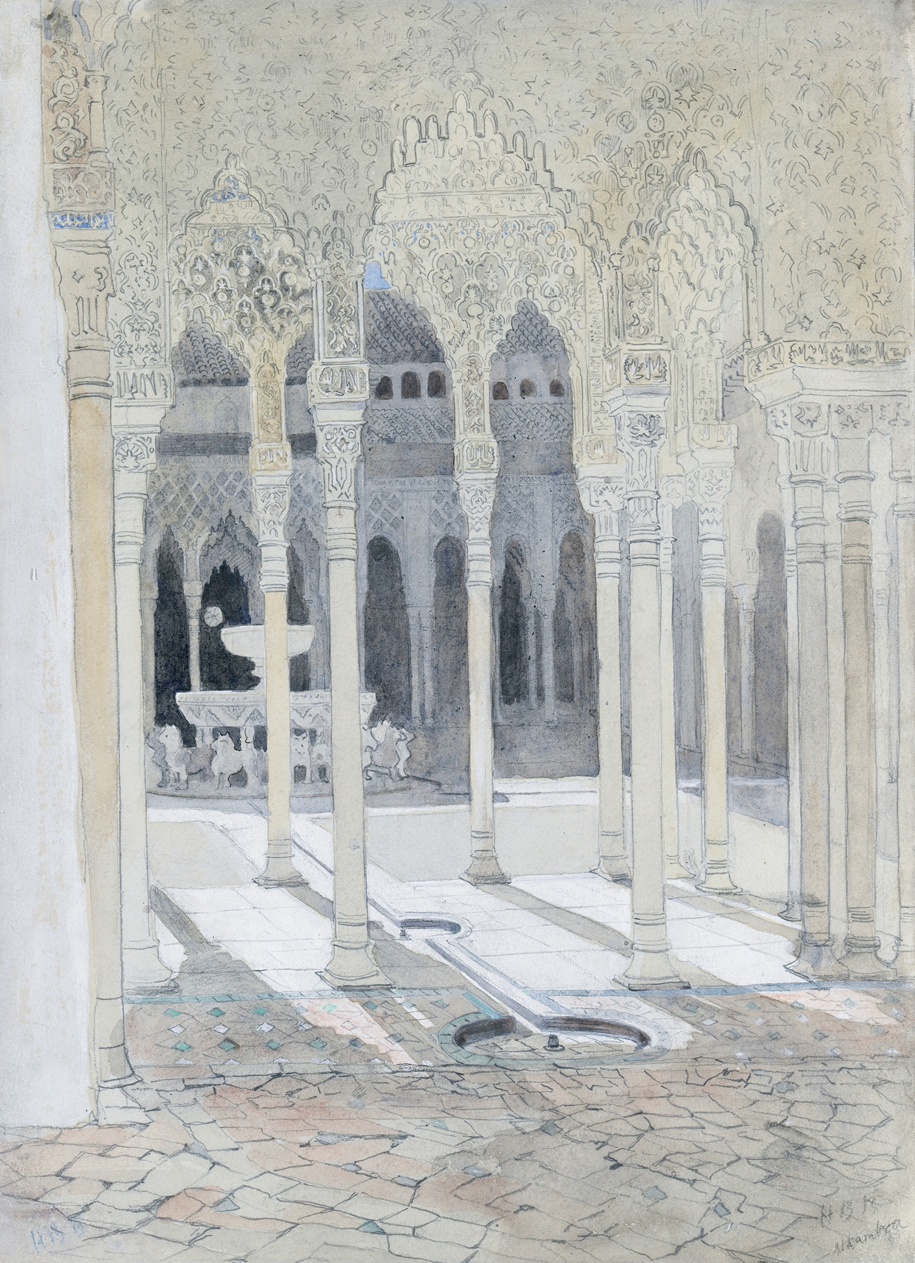 The Lion Courtyard, the Alhambra, Granada, Spain by Hercules Brabazon Brabazon, medium unknown