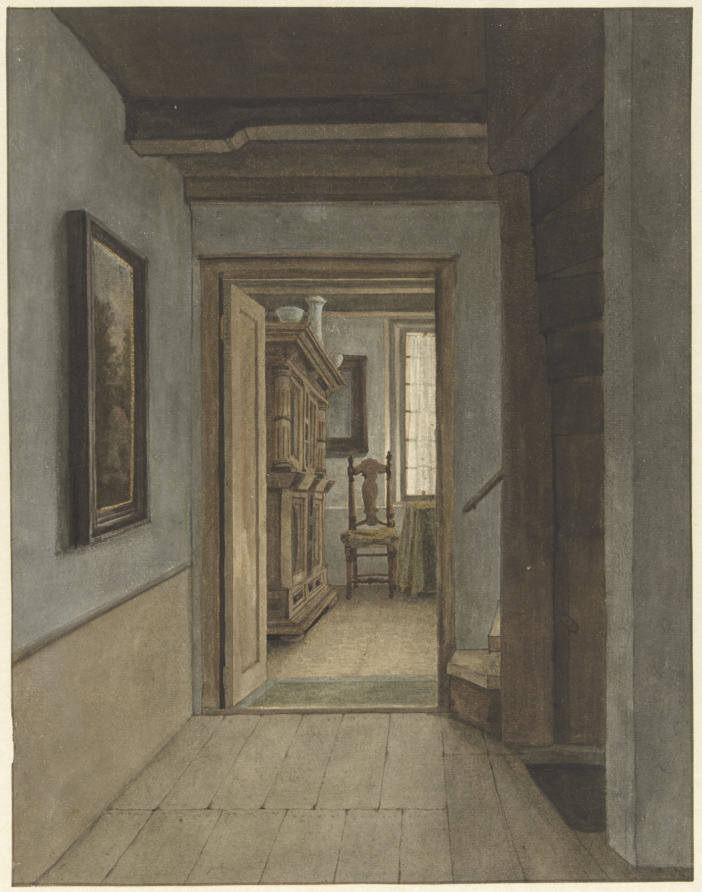 Interior scene with candlelight by Gerrit Lamberts, oil painting