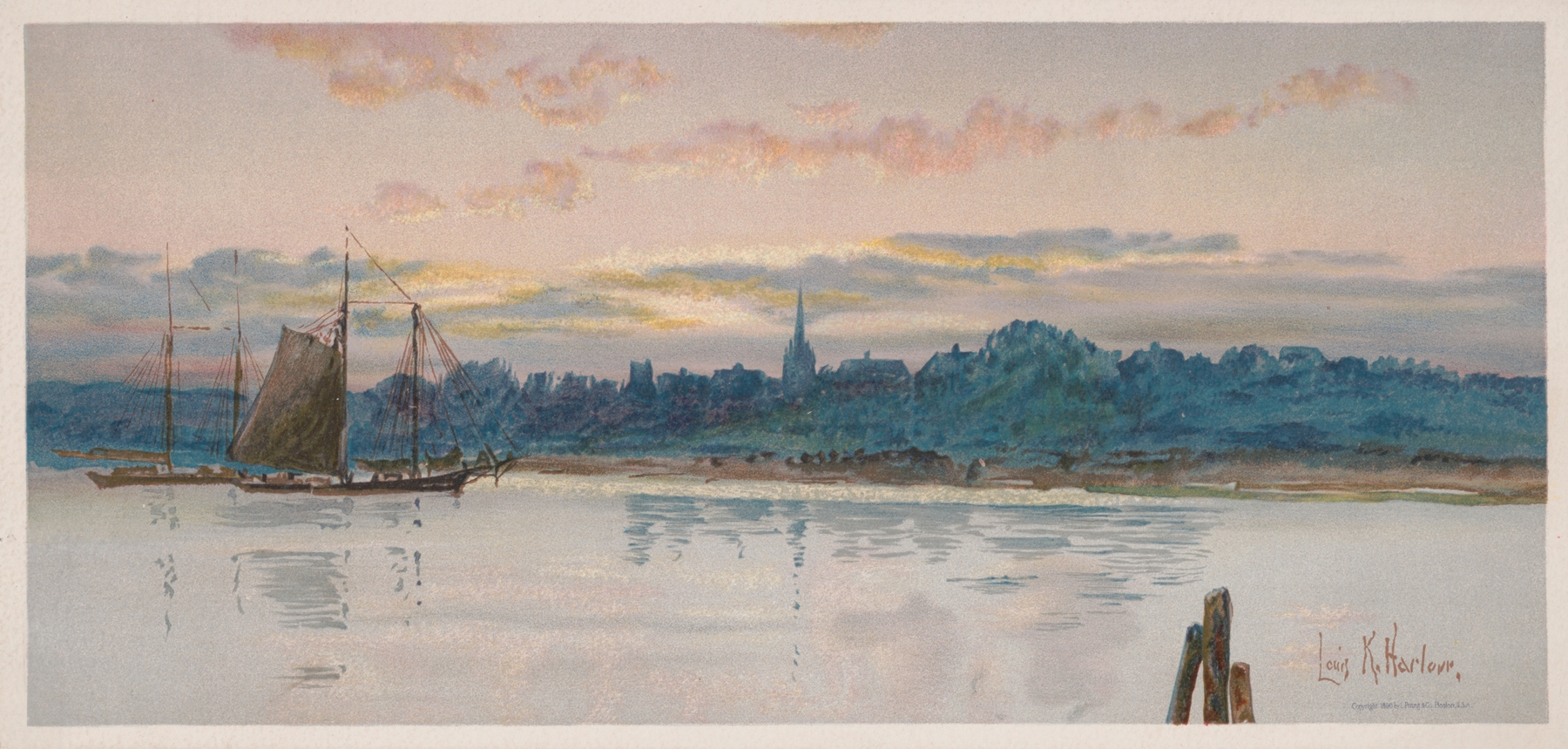 Evening Rest by Louis Kinney Harlow, impressionist oil painting depicting figures in twilight.