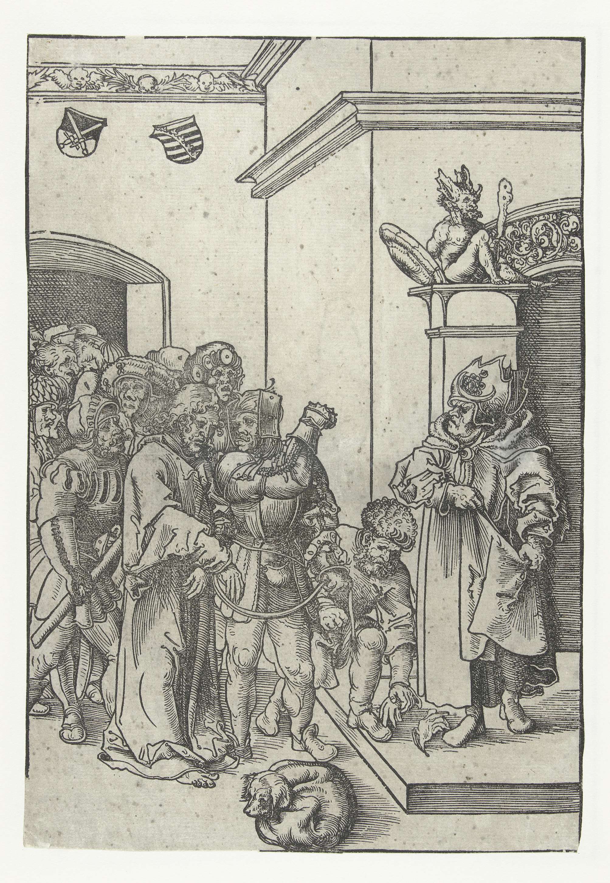 Religious scene depicting Christ bound, created by Lucas Cranach, paper medium.