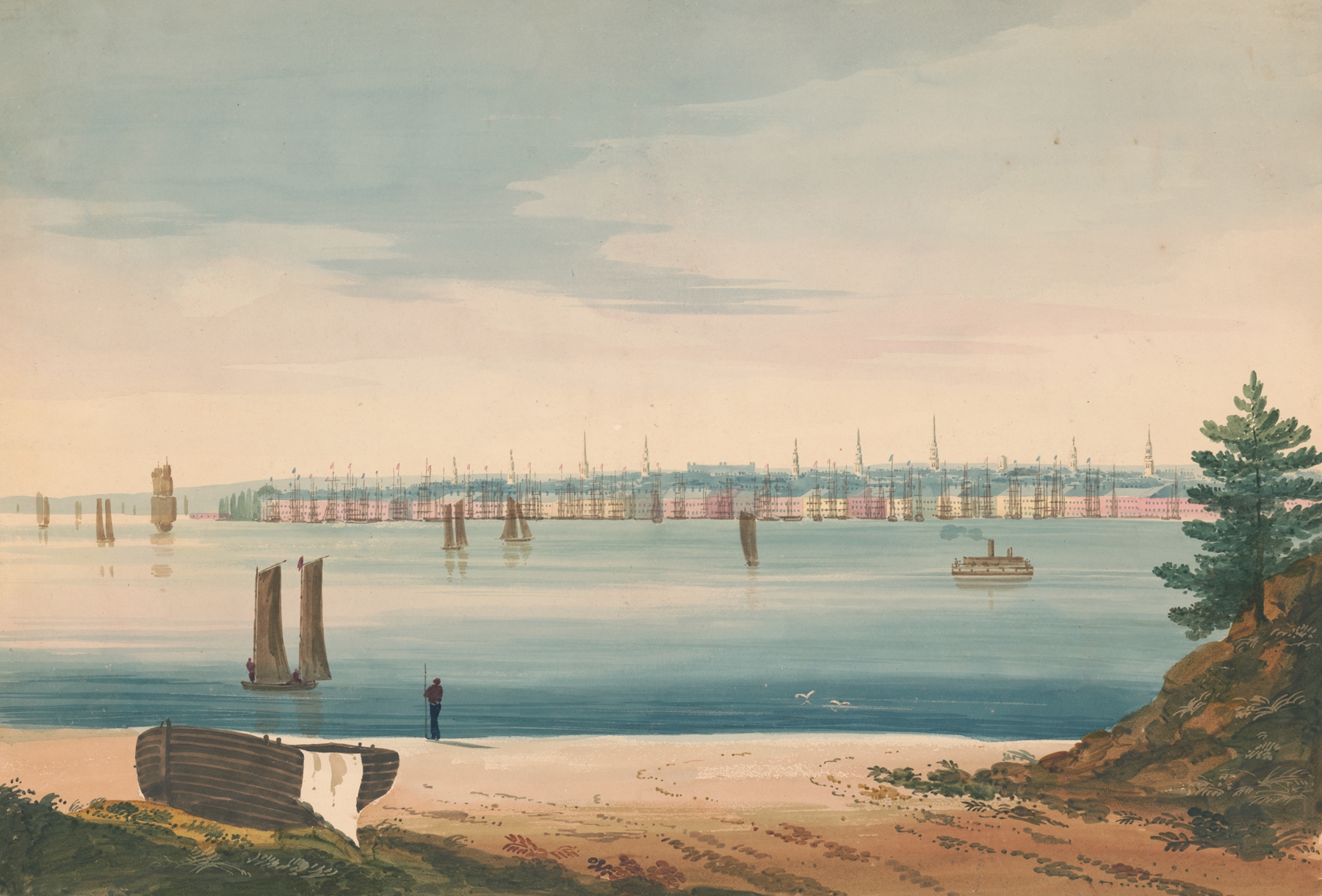 View of New York from Brooklyn Strand, by John Rubens Smith, public domain