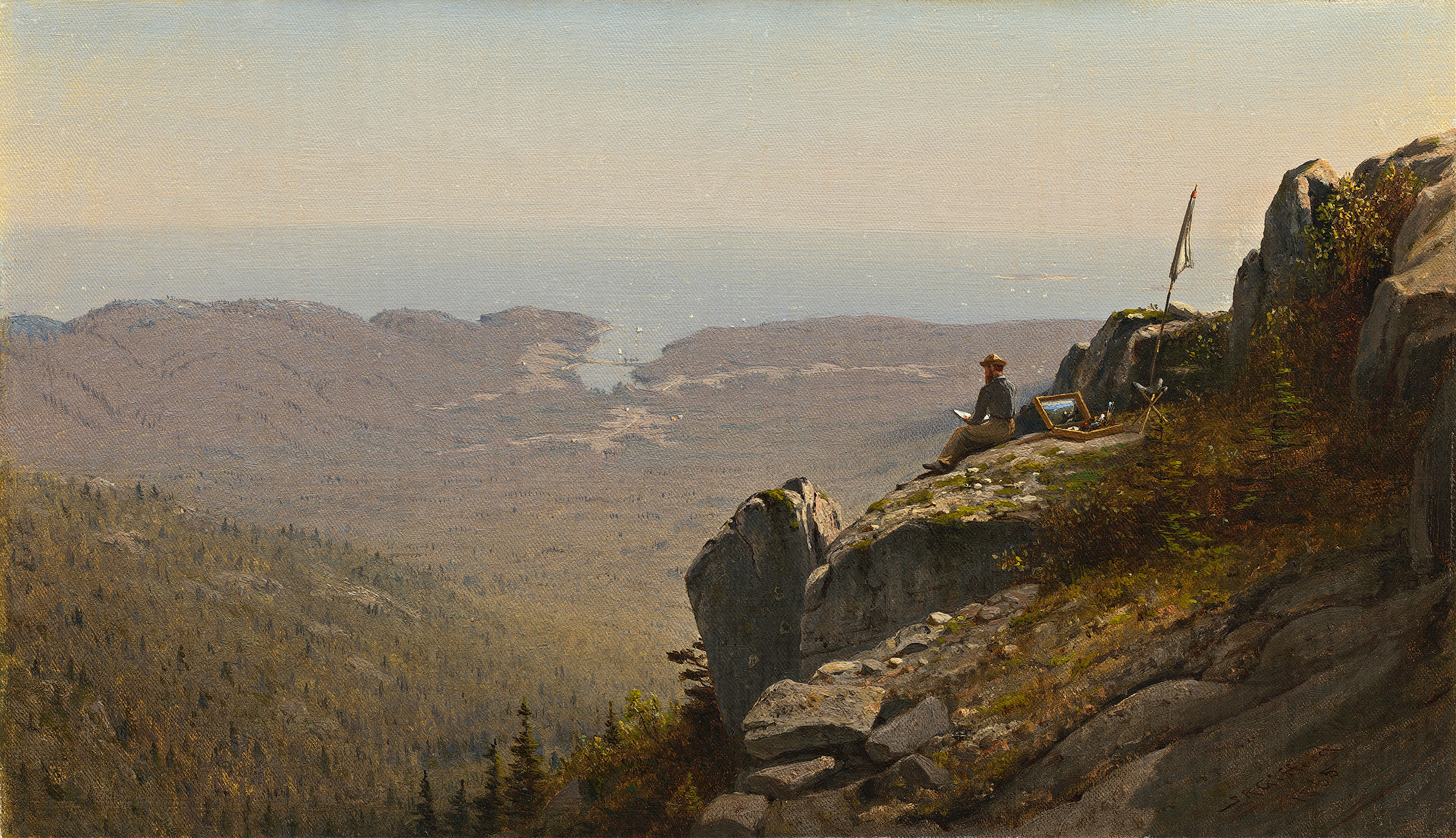 Landscape oil painting by Sanford Robinson Gifford featuring soft light and mountains