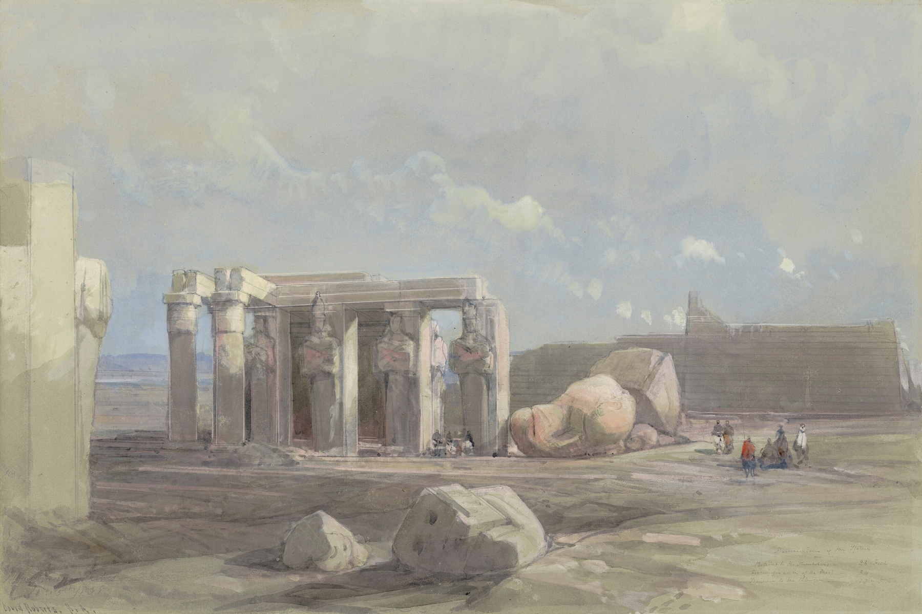 Colossal statue fragments at the Memnonium, Thebes by David Roberts, oil painting