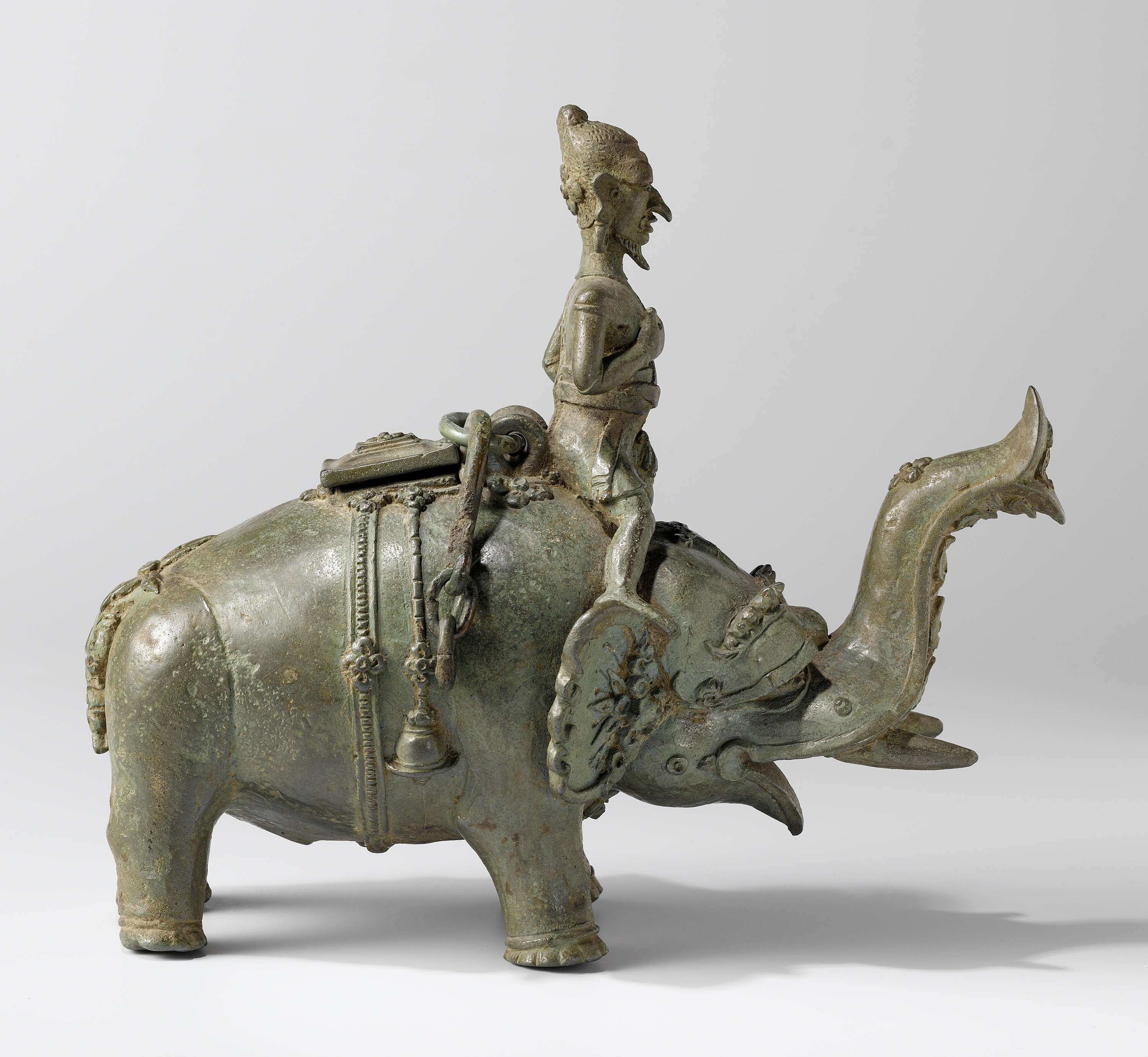 Lamp or Spouted Vessel in the Form of a Man Seated on an Elephant, by Unknown Artist, public domain