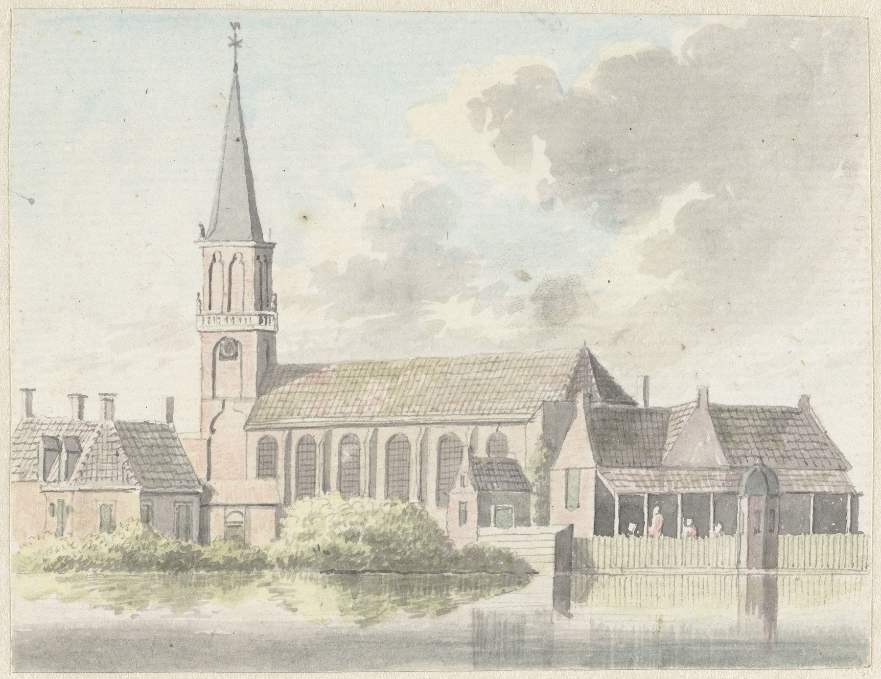 Kerk te Broek in Waterland by Hendrik Tavenier, oil on canvas depicting a church and trees.