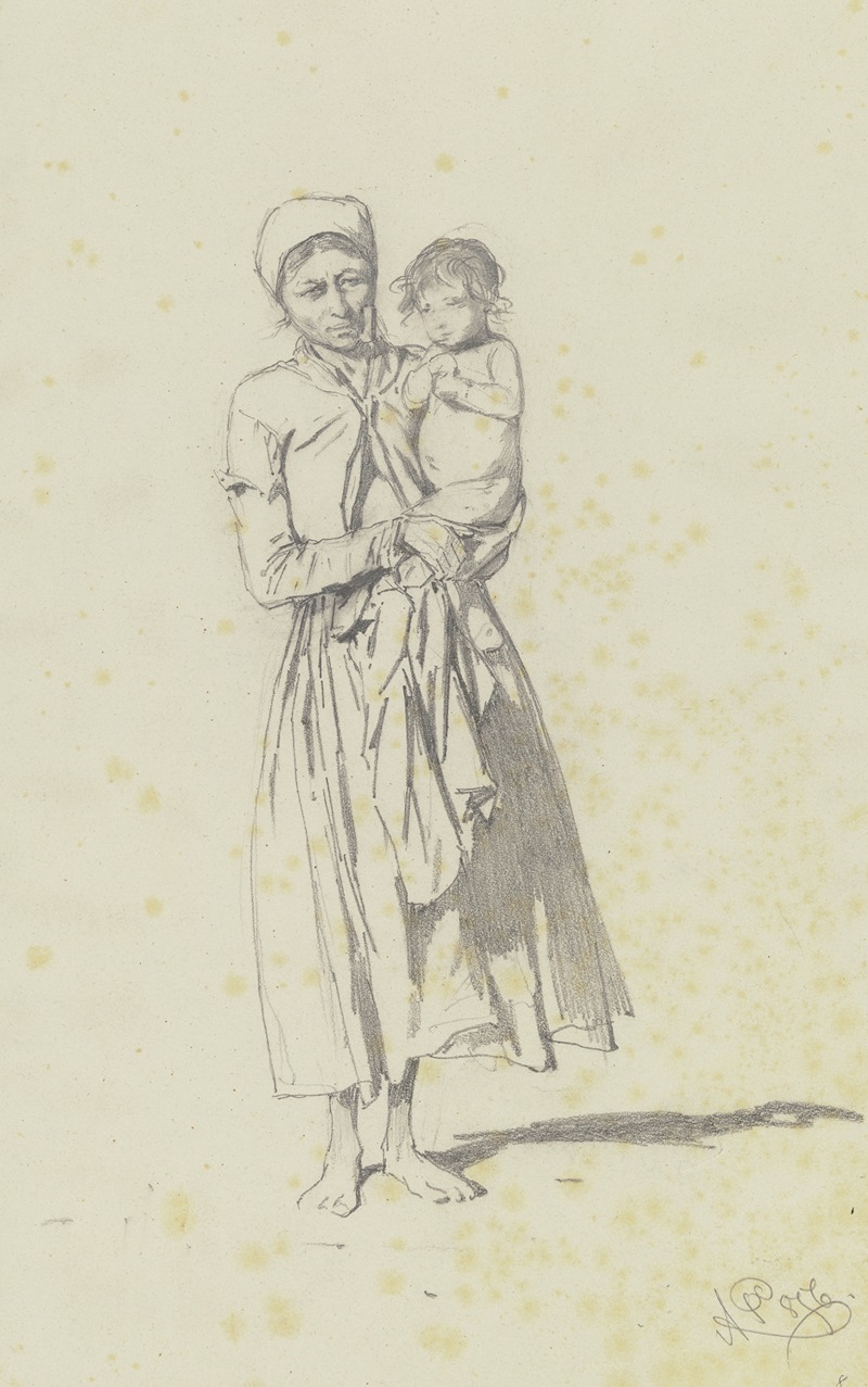 A peasant woman holding a child, showcasing everyday life.