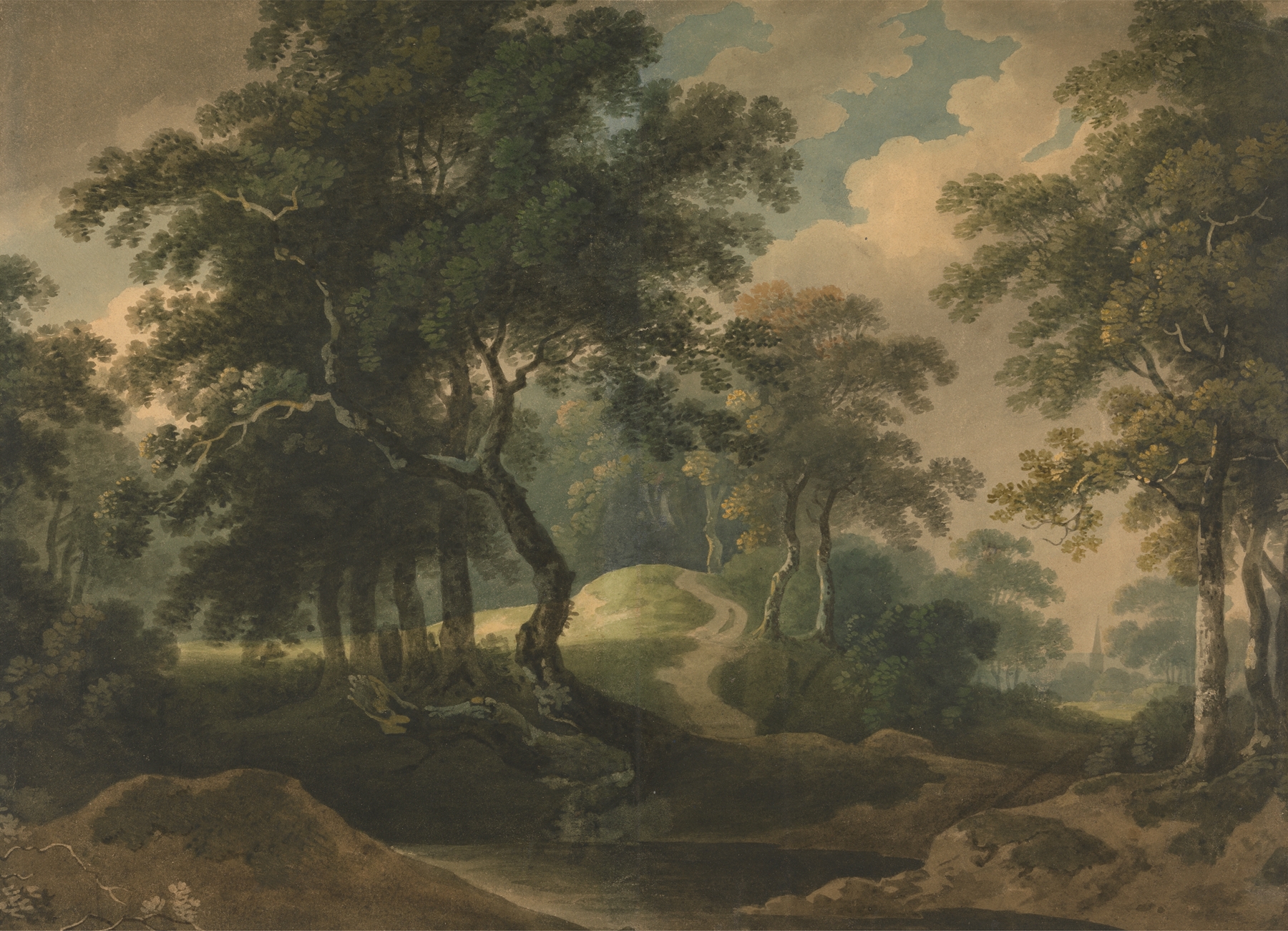 Woodland Landscape by Thomas Barker, oil on canvas depicting lush greenery and trees.