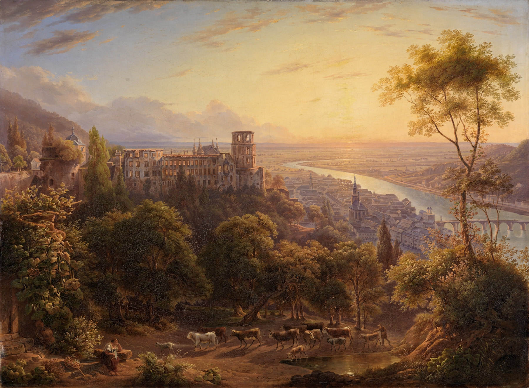 Heidelberg bei Sonnenuntergang, by Carl Ludwig Frommel, public domain