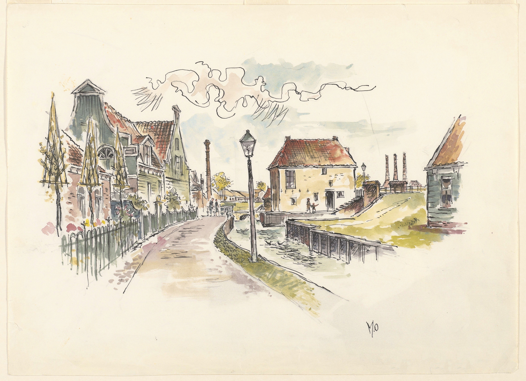 Landscape depicting a quiet village at twilight by Maarten Oortwijn, medium unknown.