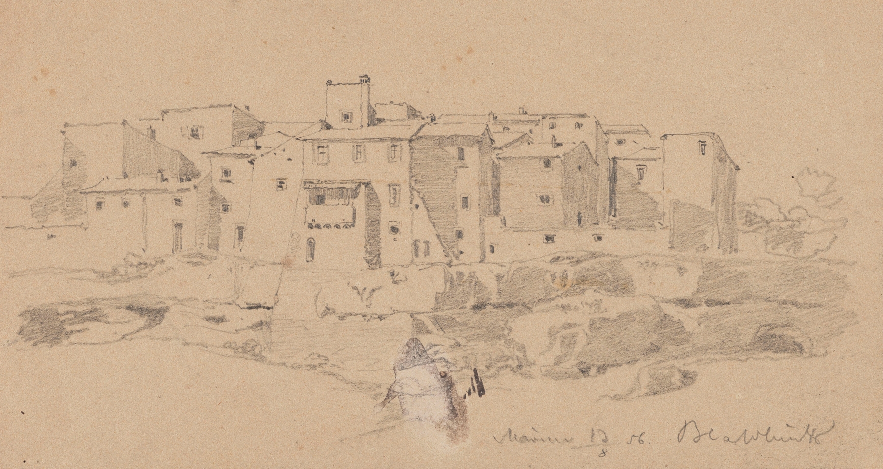 Houses on a rock cliff in Marino, oil on canvas by Arthur Blaschnik