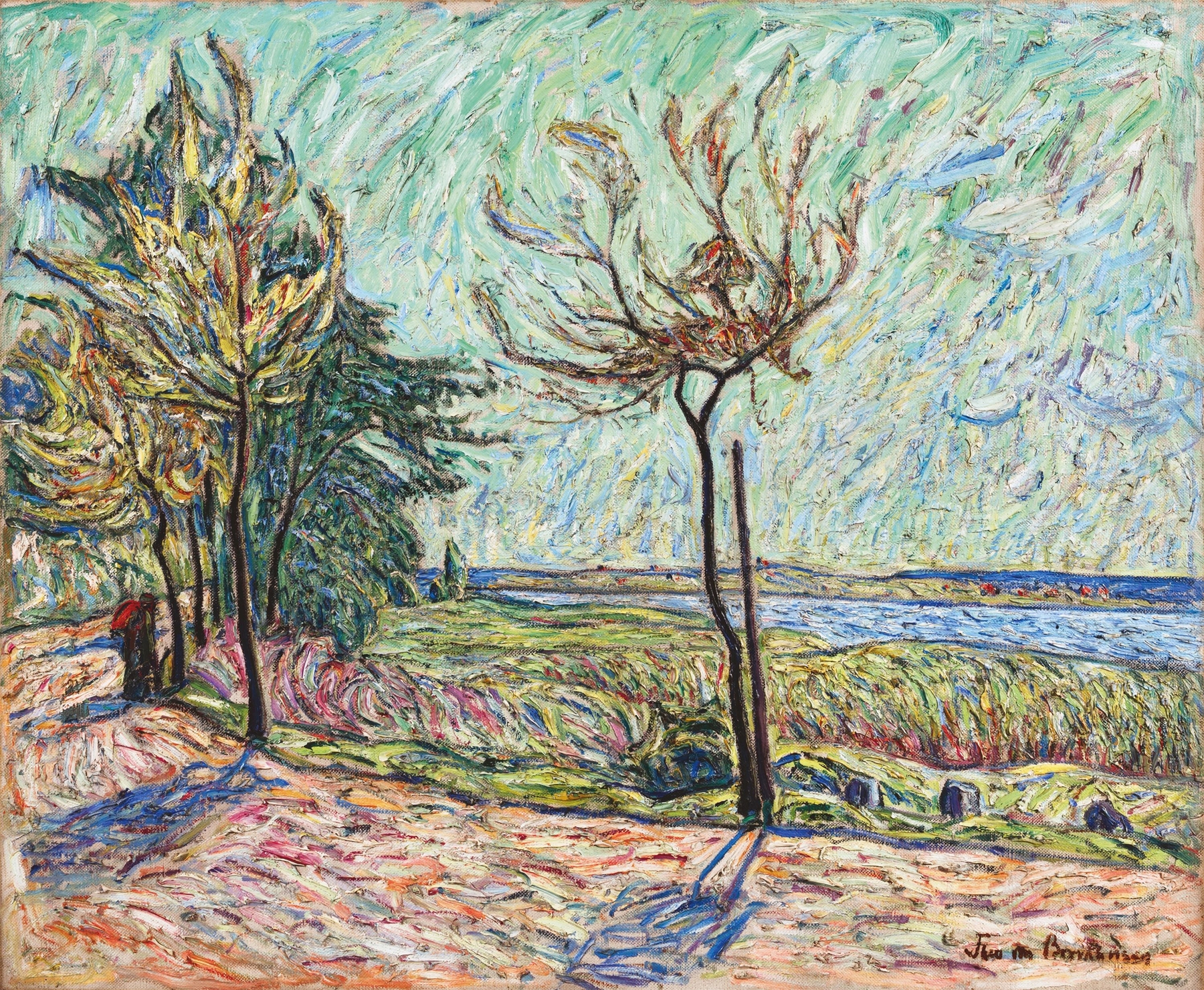 On the Havel by Theo Von Brockhusen, oil painting depicting a tranquil river landscape with lush greenery.