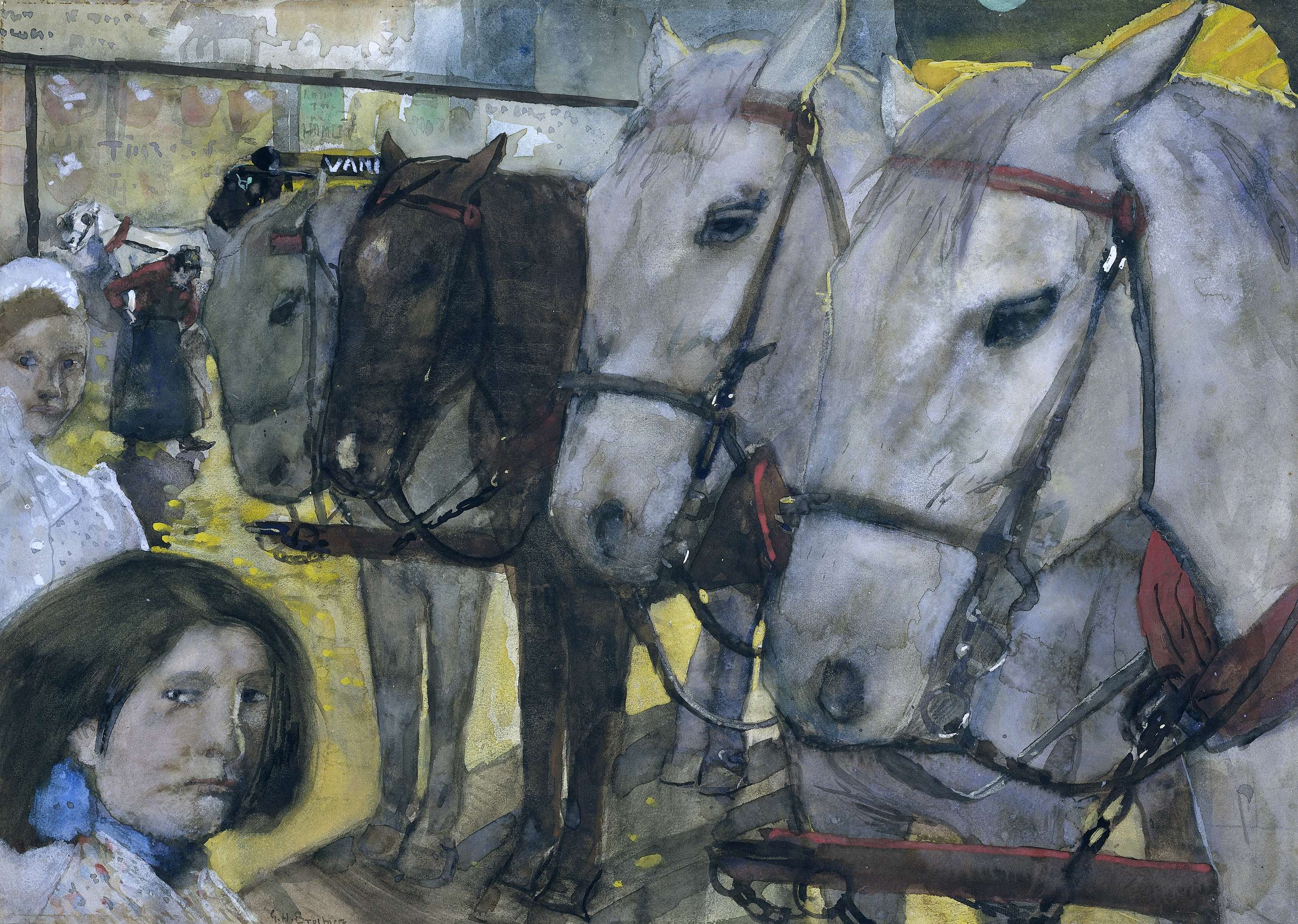 Trampaarden op de Dam te Amsterdam, by George Hendrik Breitner, public domain