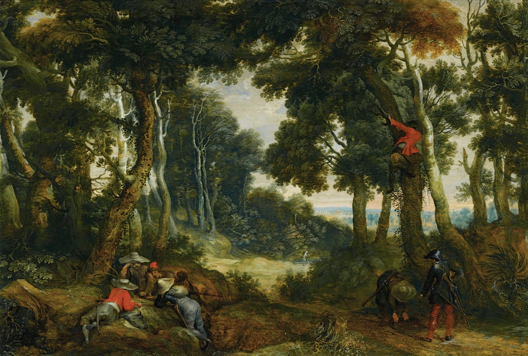 A Wooded Landscape With Brigands Playing Dice, oil painting by Jan Wildens