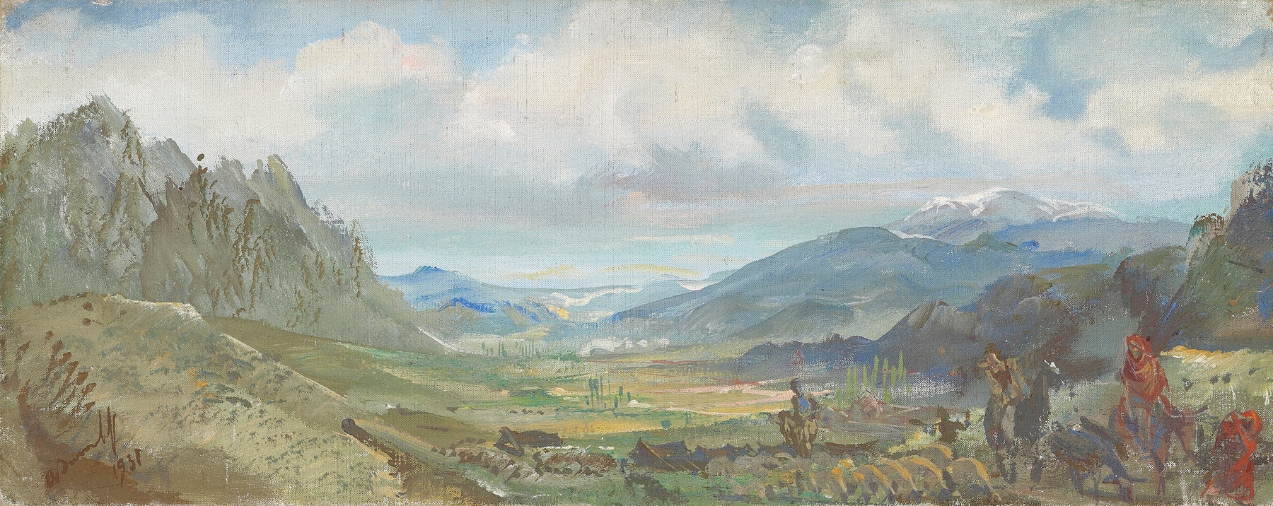 Kurdish nomads in a rugged landscape, oil on canvas by Alexandre Jacovleff