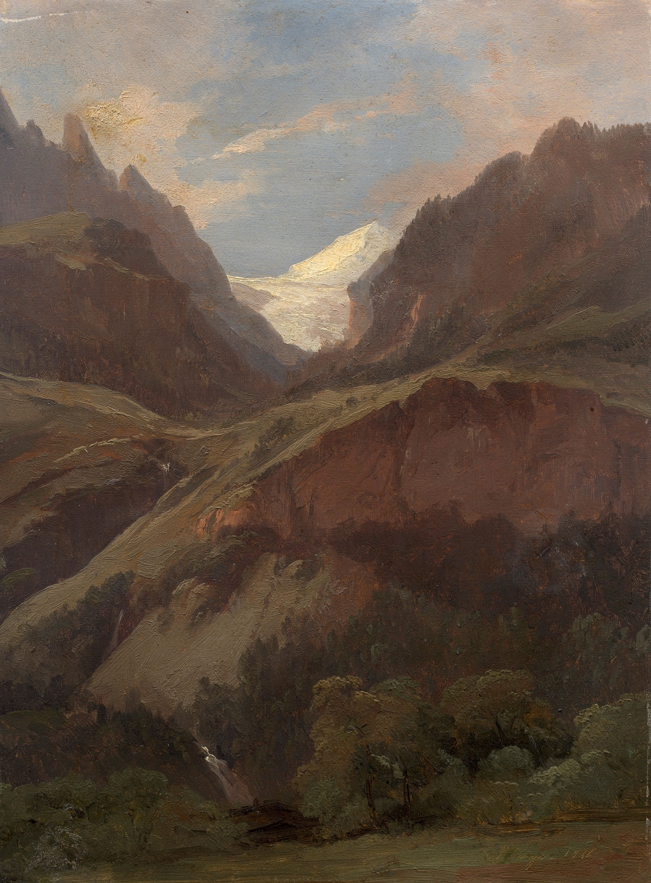 View of the Wetterhorn and the Reichenbach from Meiringen, by Alexandre Calame, public domain