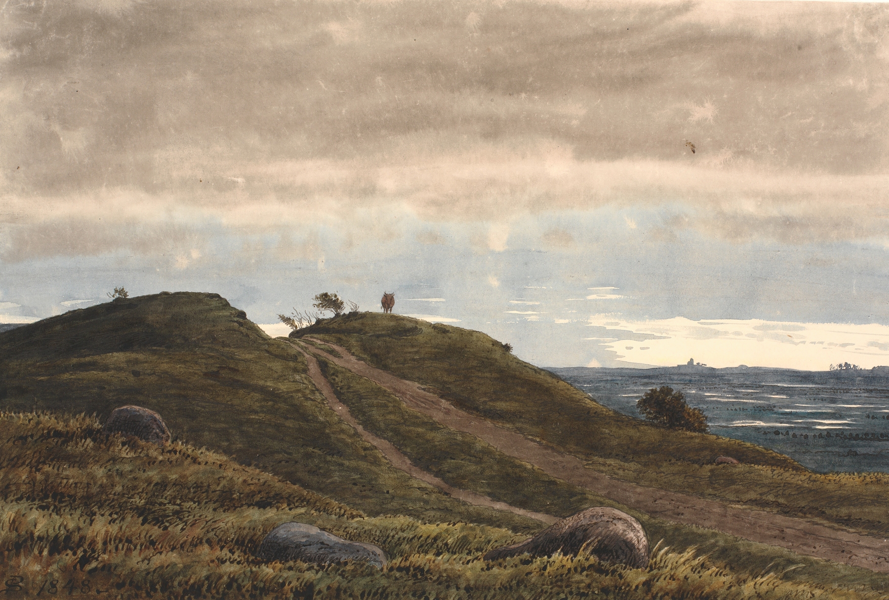 Landscape with a sandy path over heathland by P. C. Skovgaard, oil painting