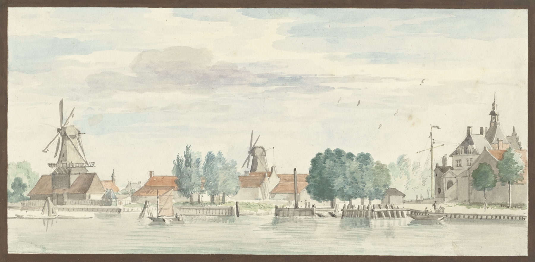 Landscape with windmills and river by Aert Schouman, oil painting