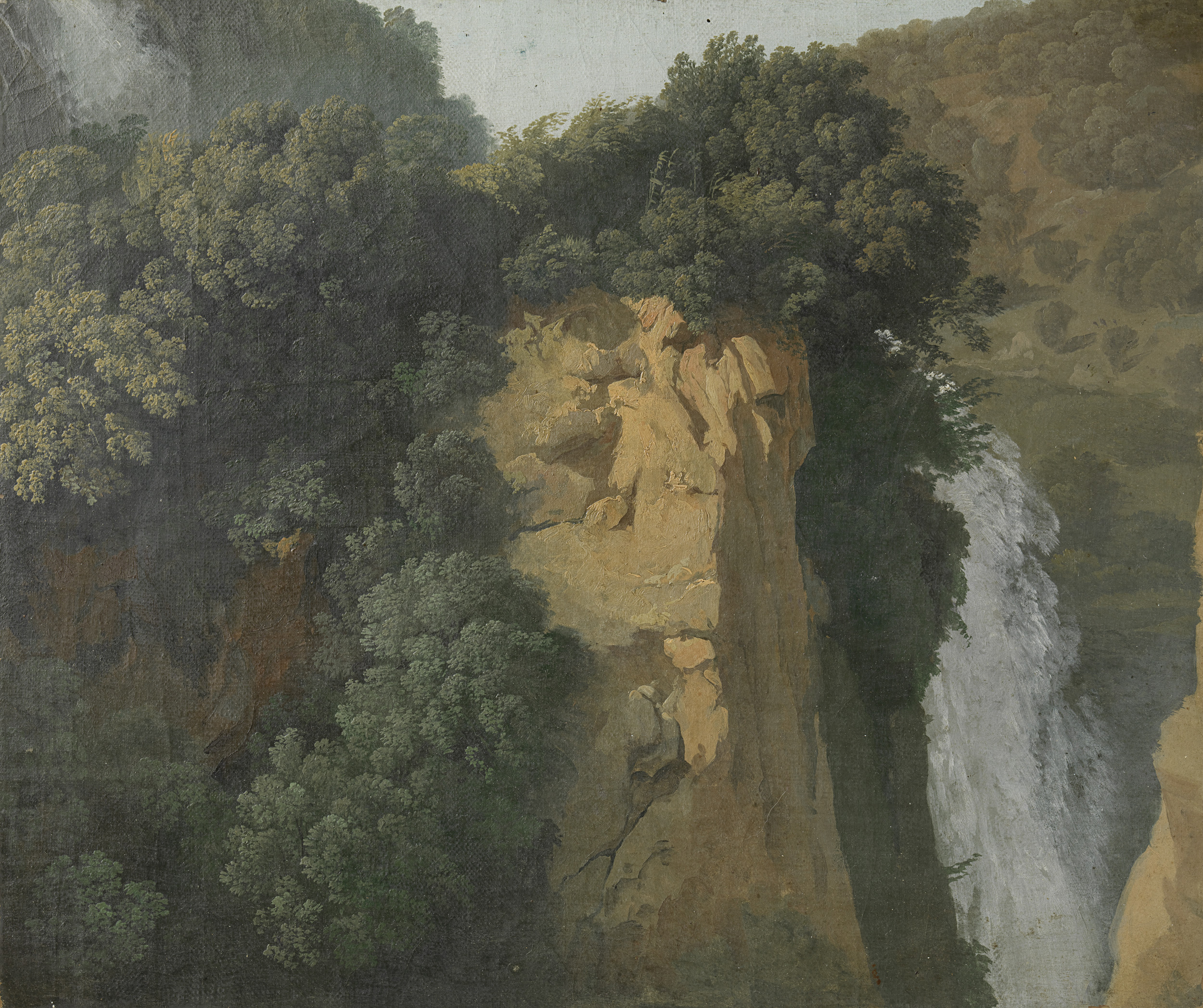 Overgrown Cliffs with a Waterfall in Italy, oil painting by Hendrik Voogd