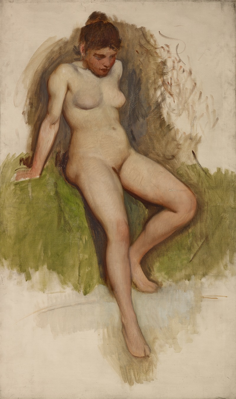 A nude figure painted by Frank Duveneck, showcasing his realistic style.