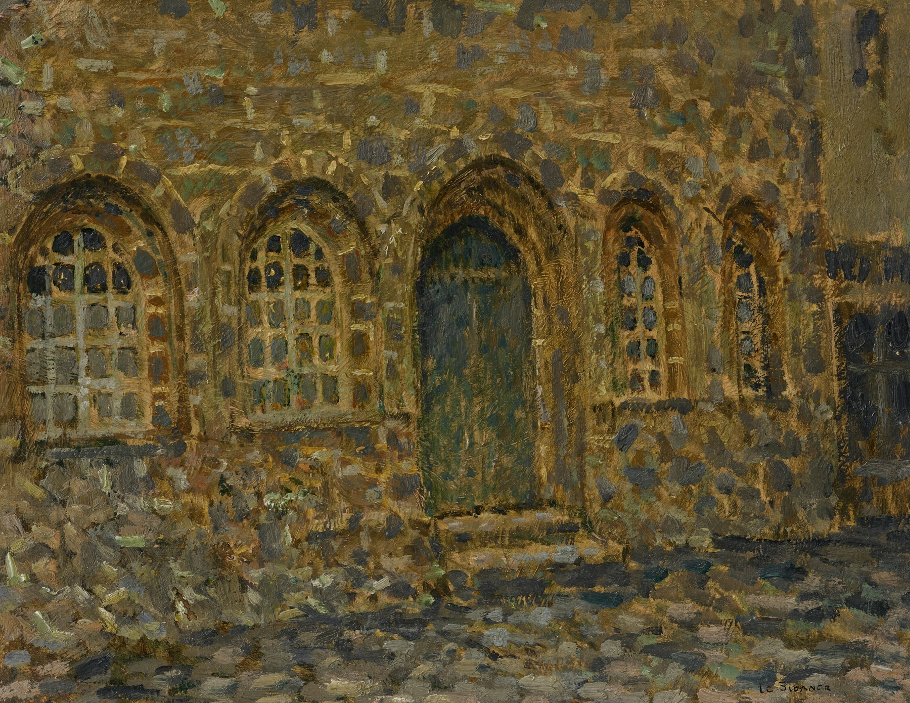 Oil painting by Henri Le Sidaner depicting a weathered village façade