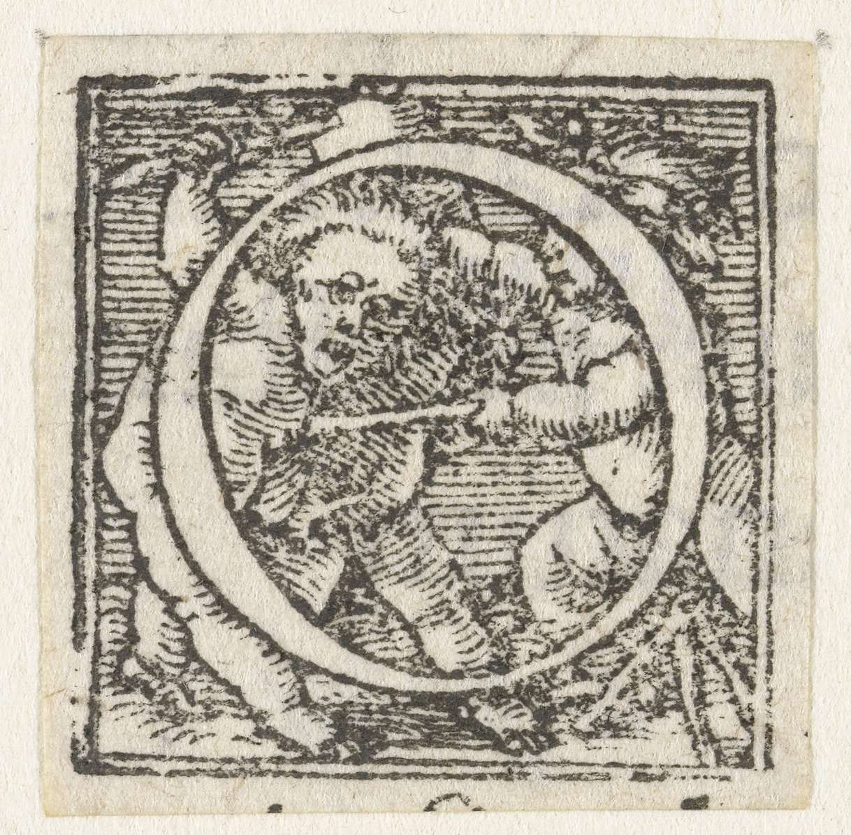 Letter O met drie vechtende kinderen, by Hans Holbein (II), public domain