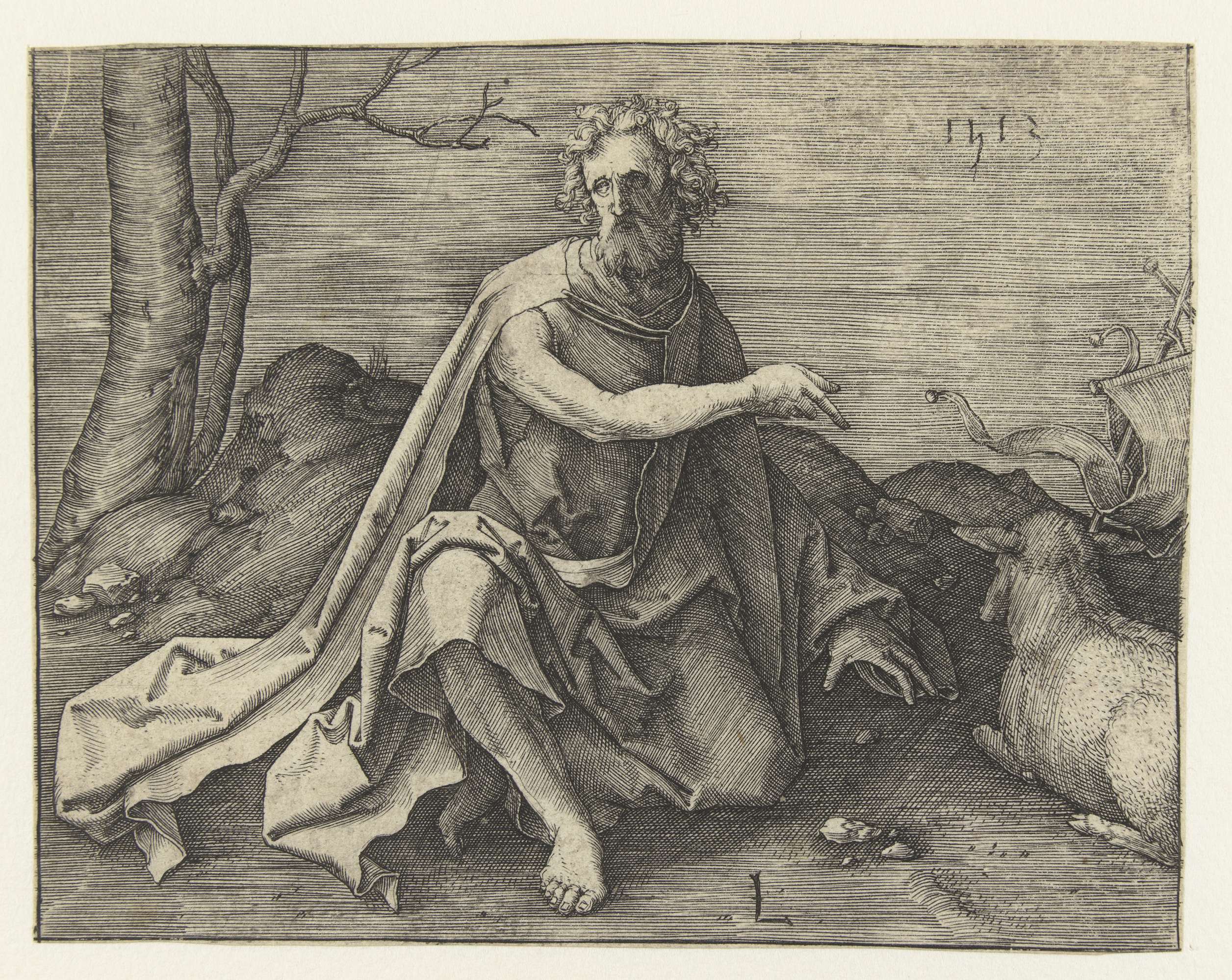 Johannes de Doper in de woestijn, by Lucas van Leyden, public domain