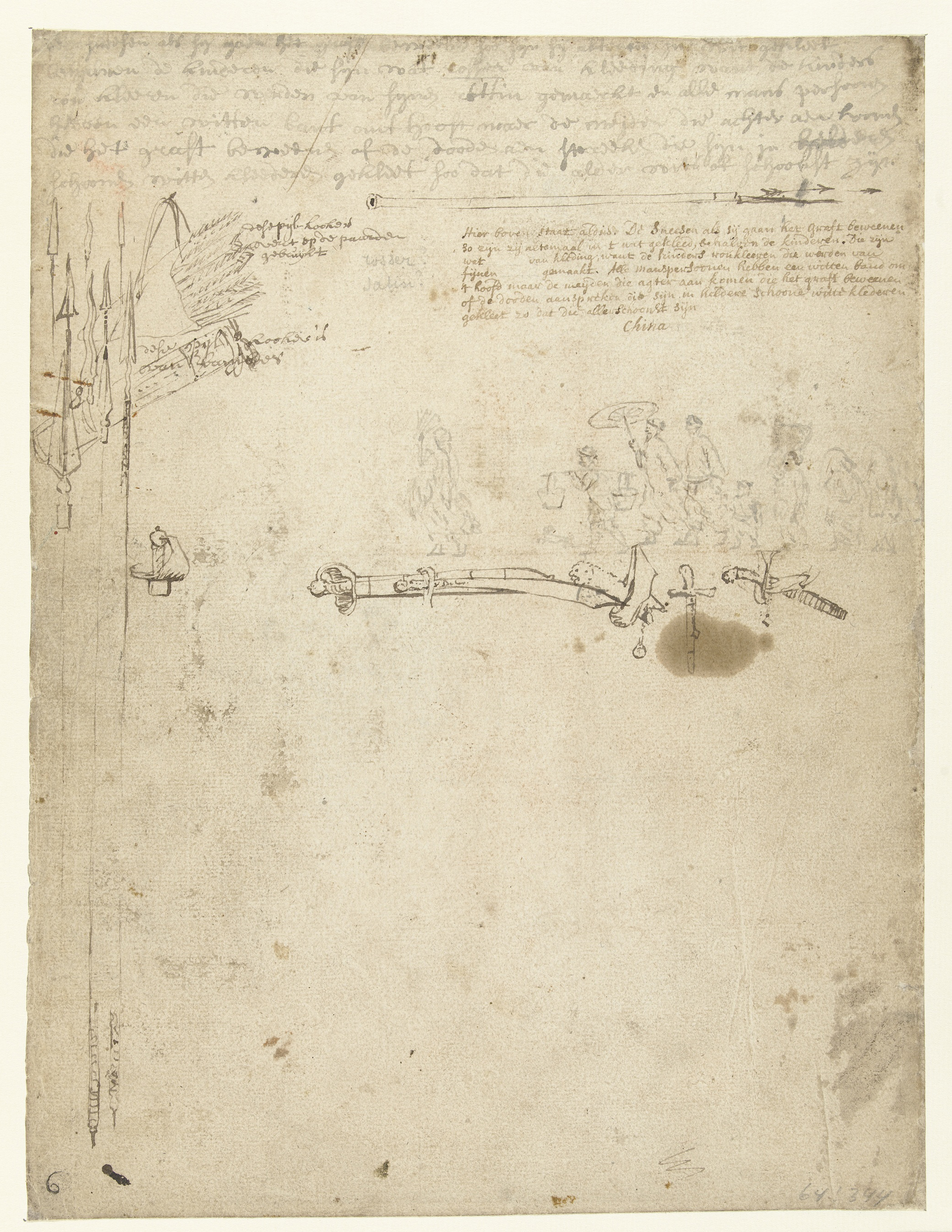 Historical drawing by Wouter Schouten featuring weapons and Chinese figures