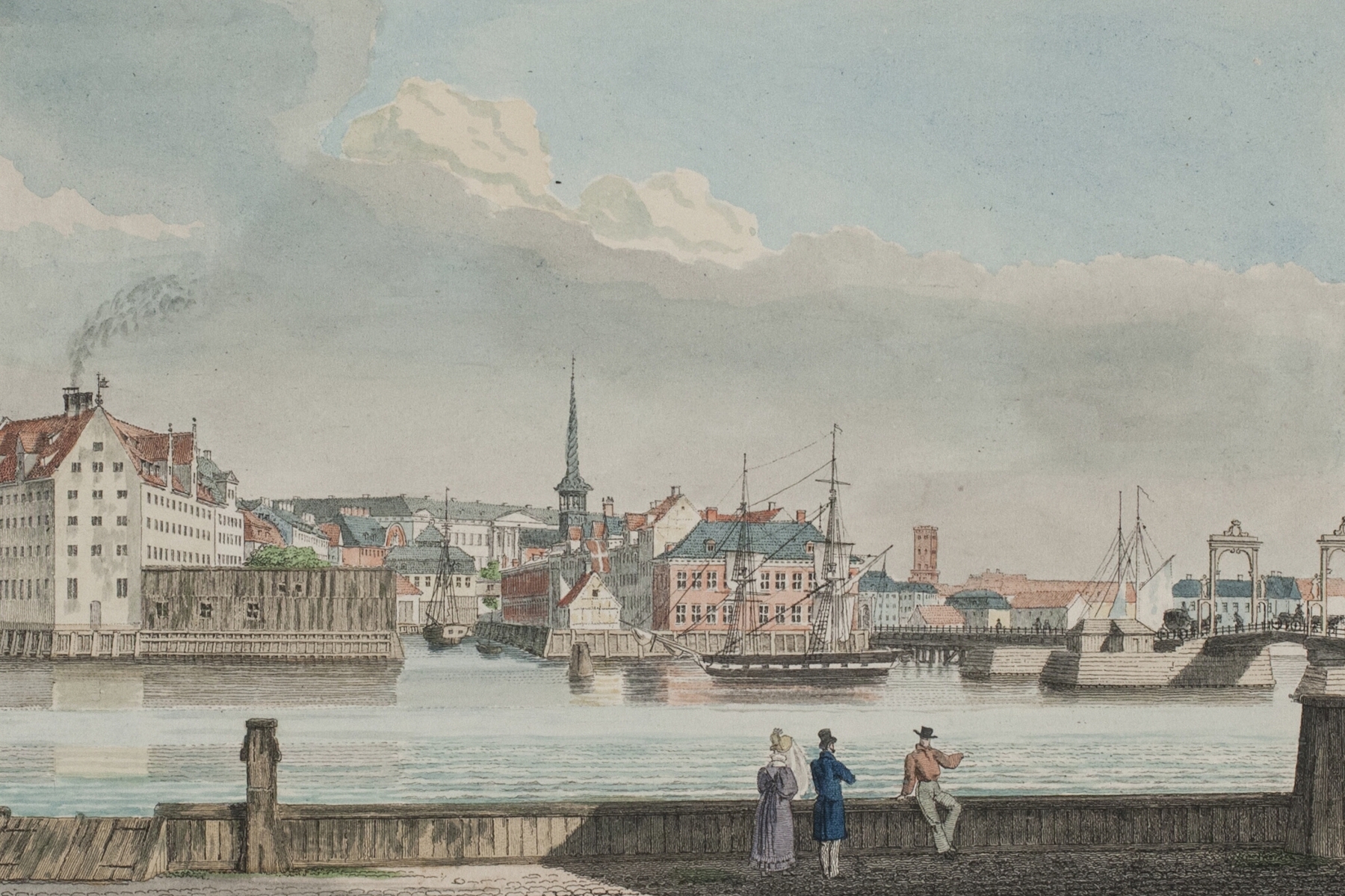 København set fra Christianshavn by Jens Holm, oil painting depicting boats on shimmering water.