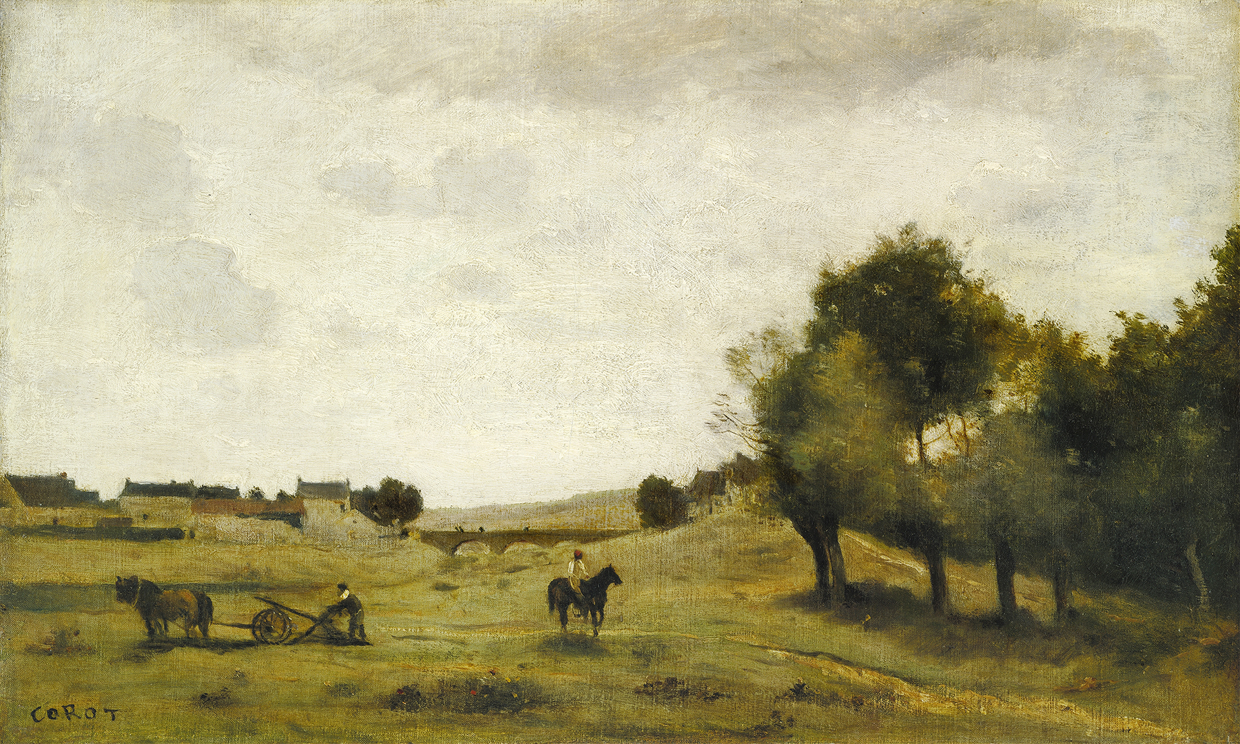 View near Epernon, oil on canvas by Jean-Baptiste-Camille Corot, depicting a tranquil landscape with trees and light.