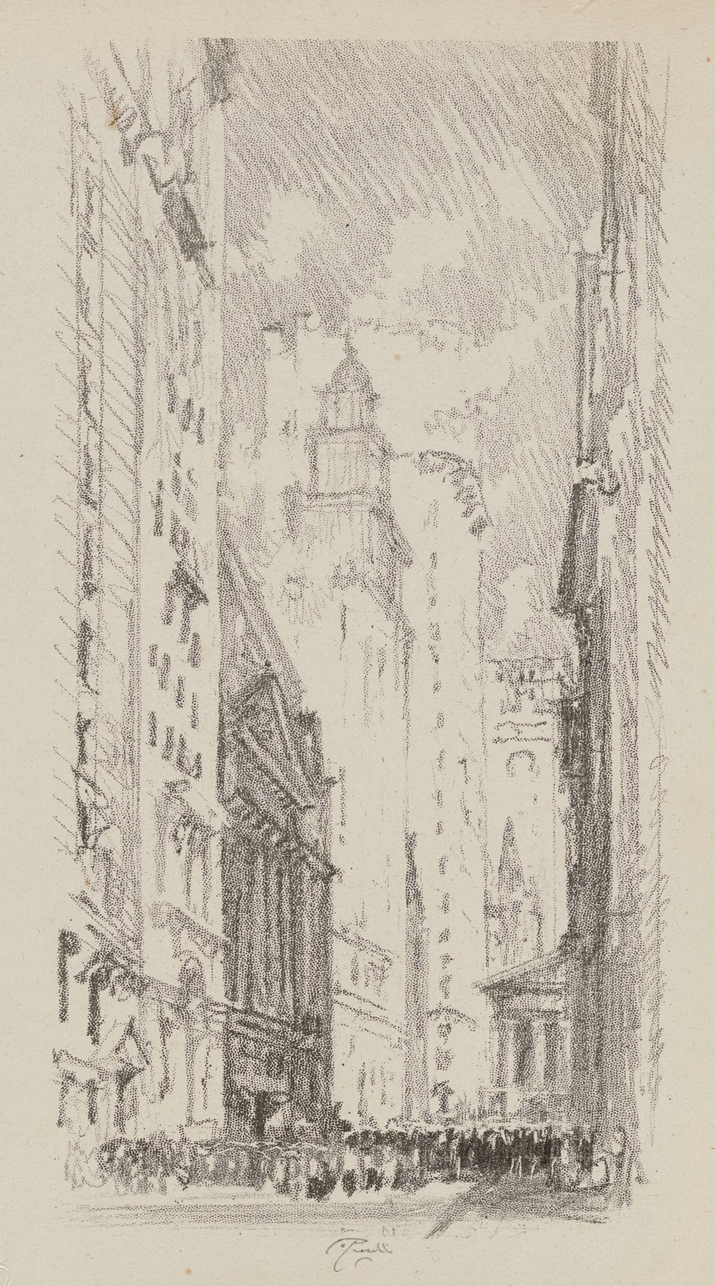 The Stock Exchange by Joseph Pennell, ink on paper, featuring a grand architectural structure.