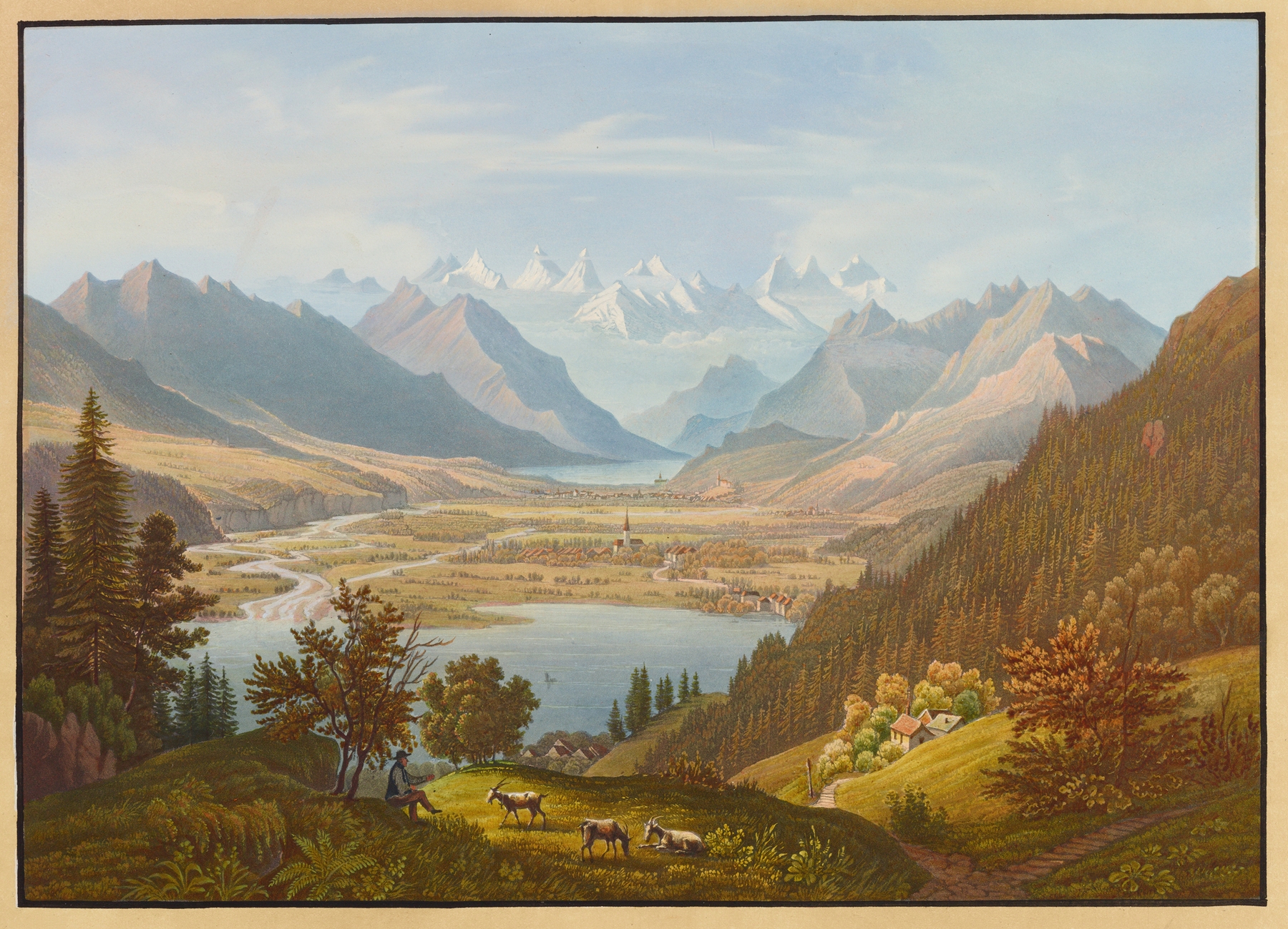 Landscape with mountains and a valley by Anton Winterlin, oil painting