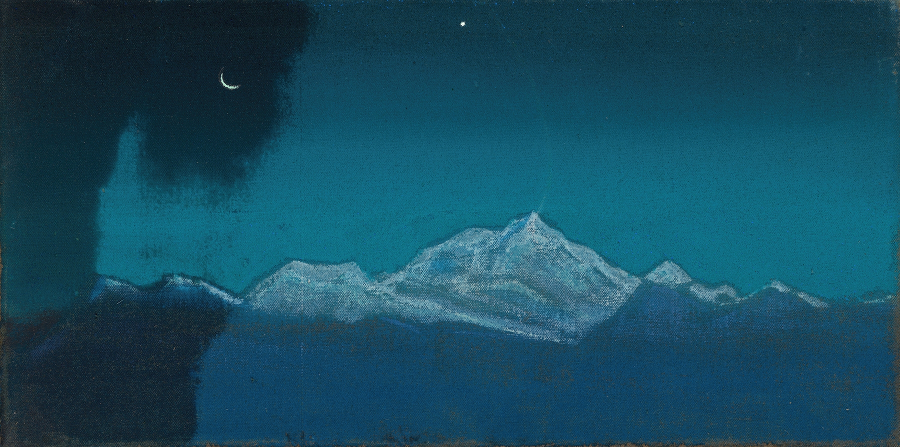 Himalayas, Sikkim by Nicholas Roerich, oil on canvas depicting serene mountains and tranquil nature.