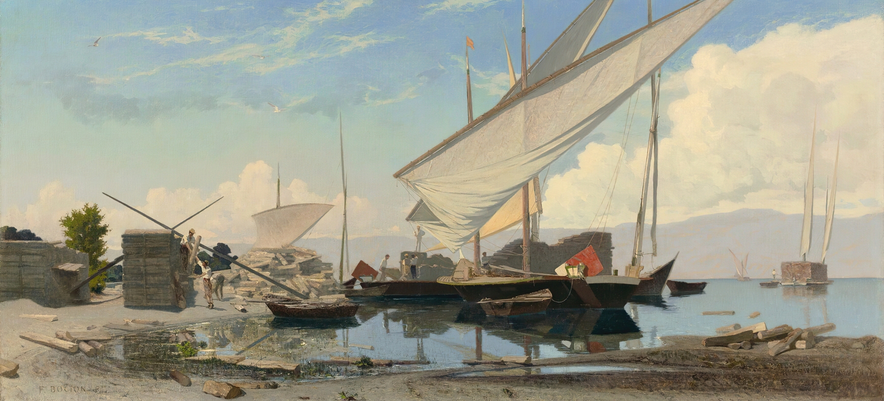 Landscape with timber stacks, oil painting by François Bocion
