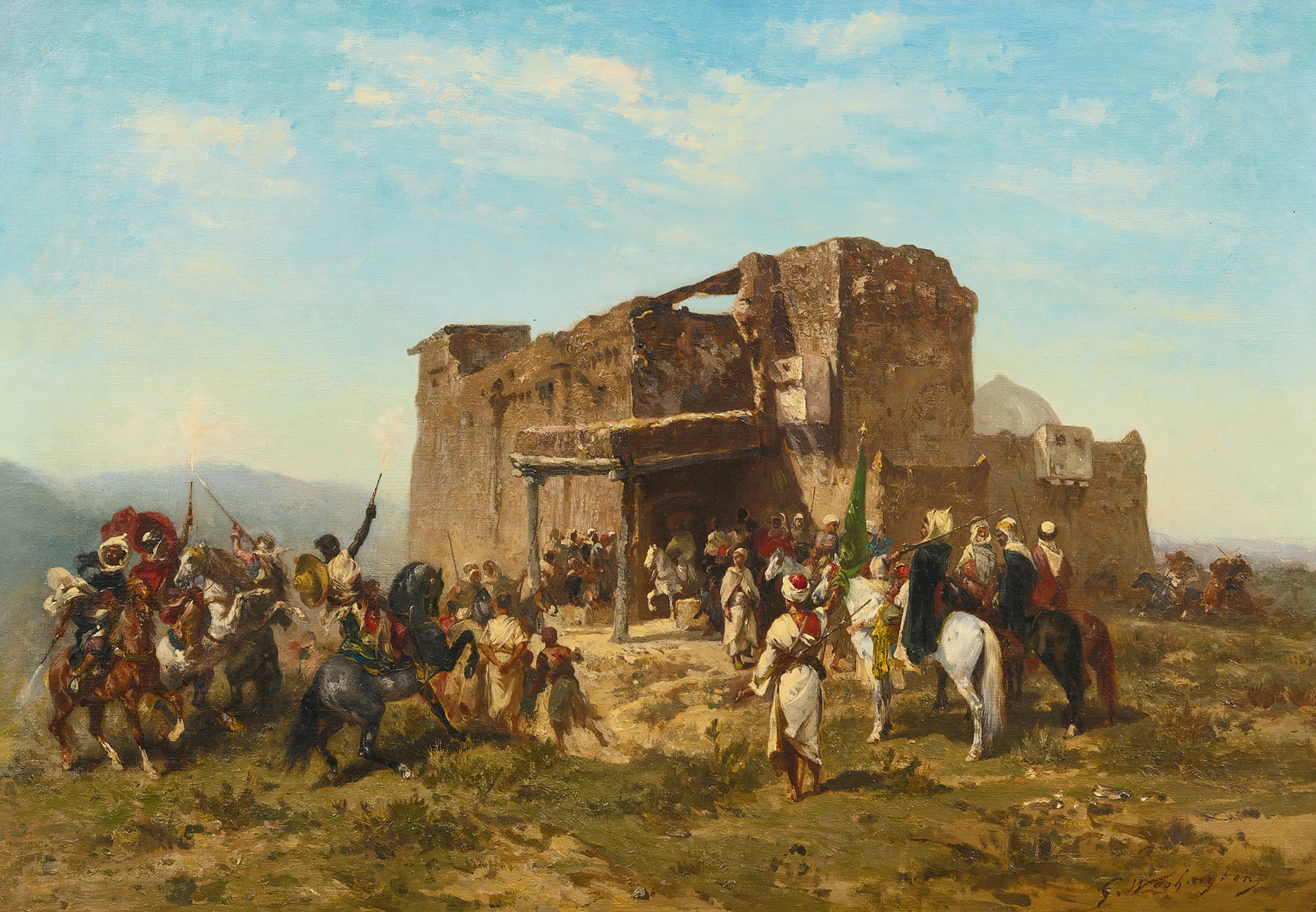 Historical scene with horses in motion by Georges Washington