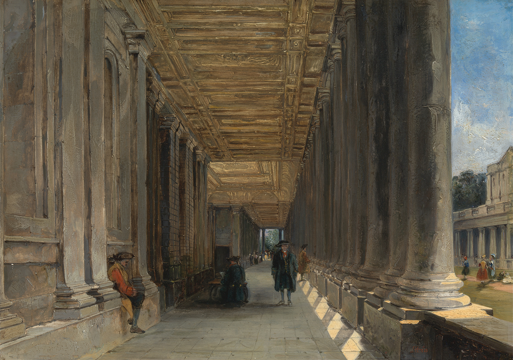 The Colonnade of Queen Mary’s House, Greenwich by James Holland, oil on canvas