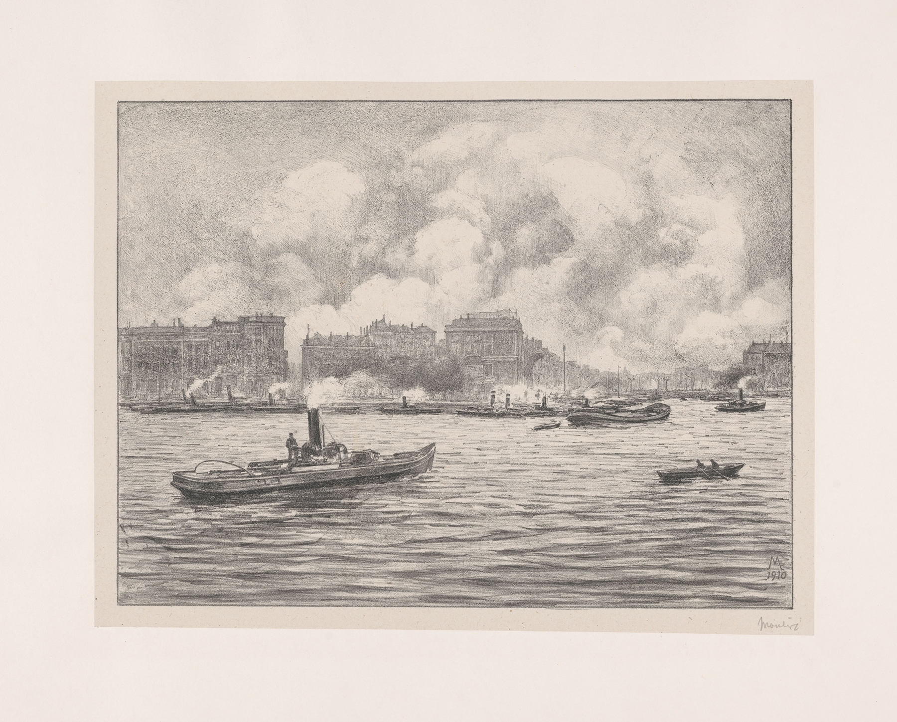 Gezicht op Rotterdam vanaf het water., by Simon Moulijn, public domain