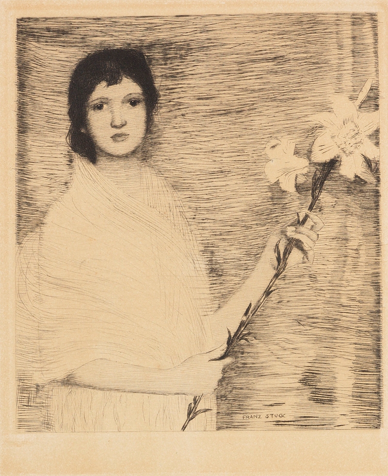 Franz von Stuck's painting 'Innocentia' explores themes of purity and innocence through its striking imagery.