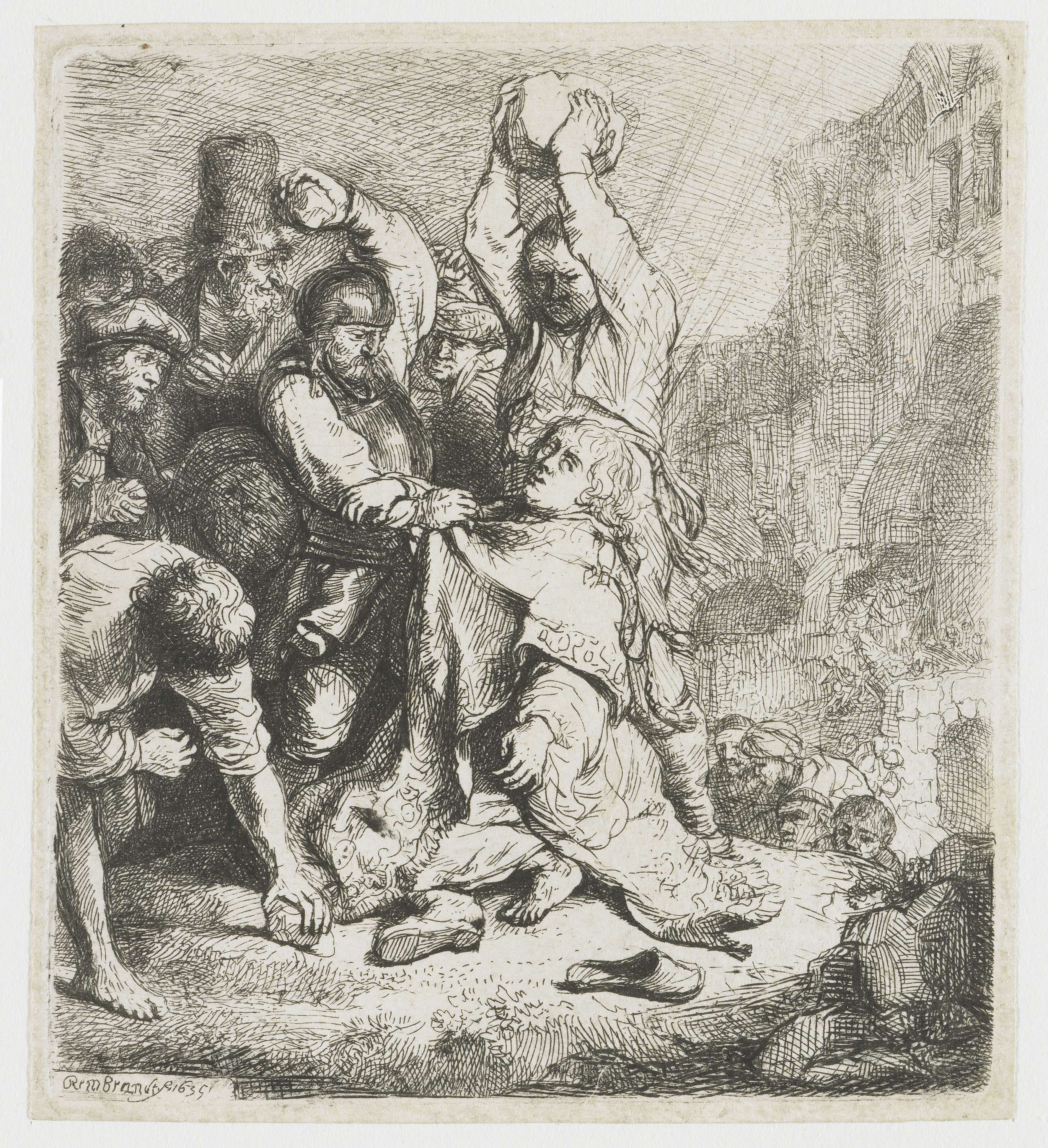 The Stoning of Stephen, by Rembrandt van Rijn, public domain