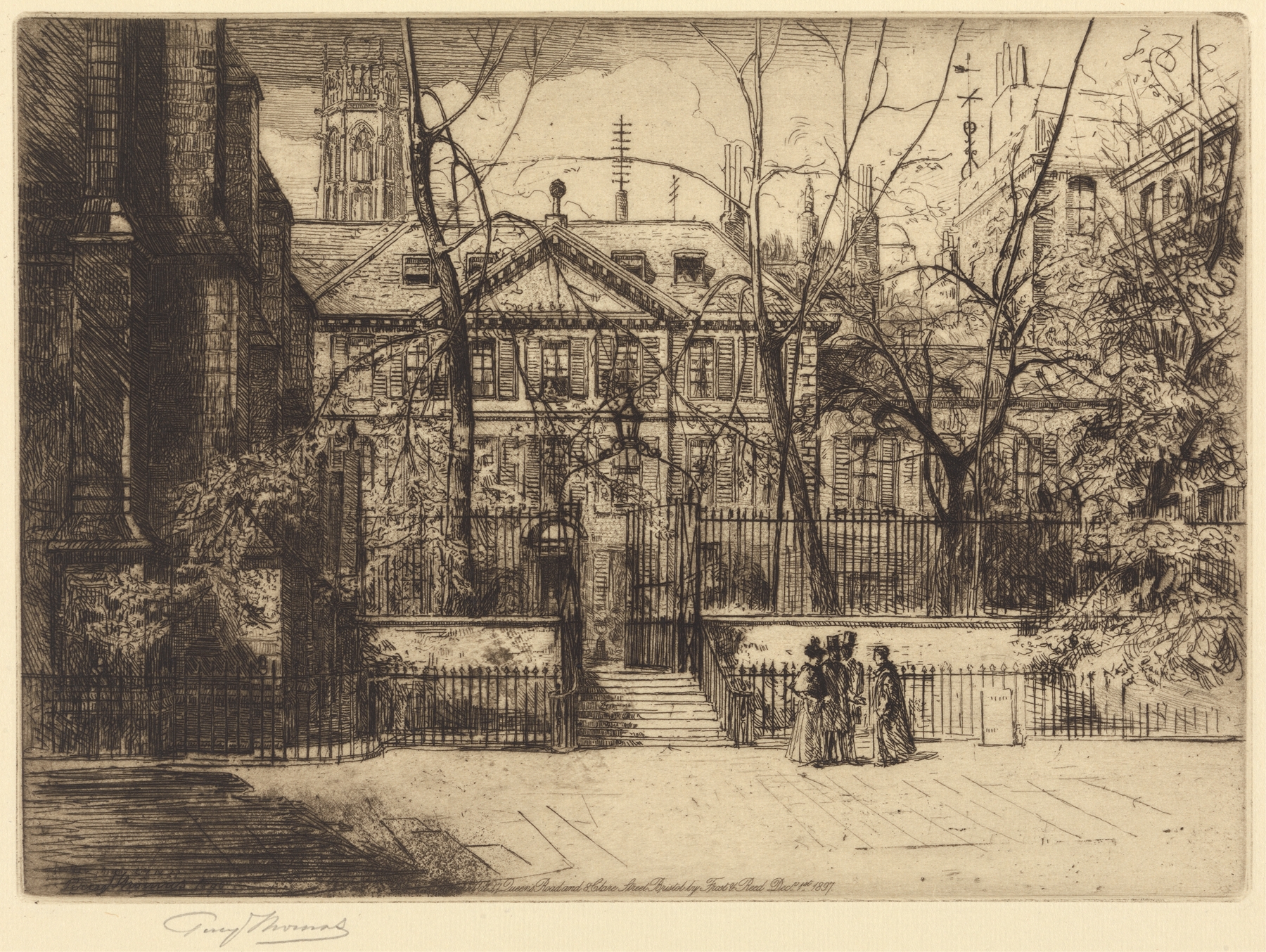 The Temple, London by Percy Thomas, Victorian architecture with intricate details in oil painting.