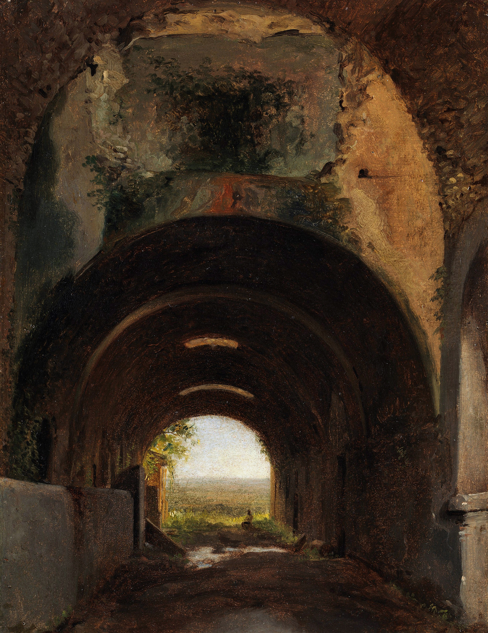 Interior scene of a stable with arches, by François-Marius Granet, oil painting