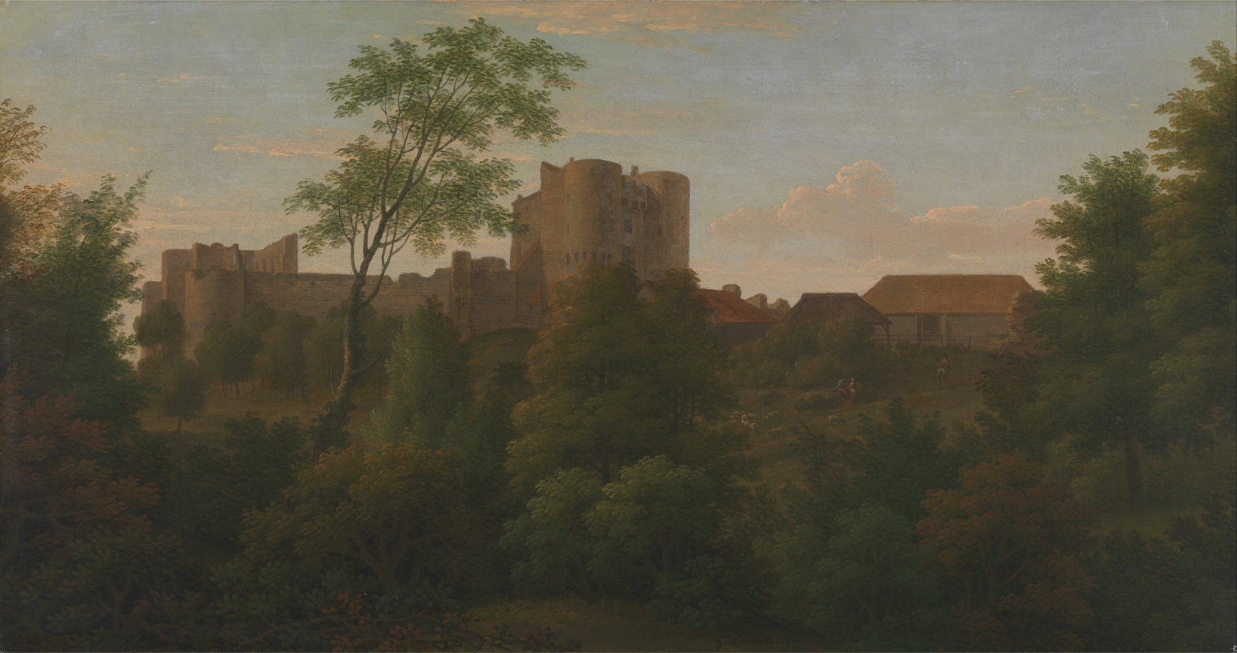 Saltwood Castle by George Lambert, oil painting depicting a castle amidst nature.