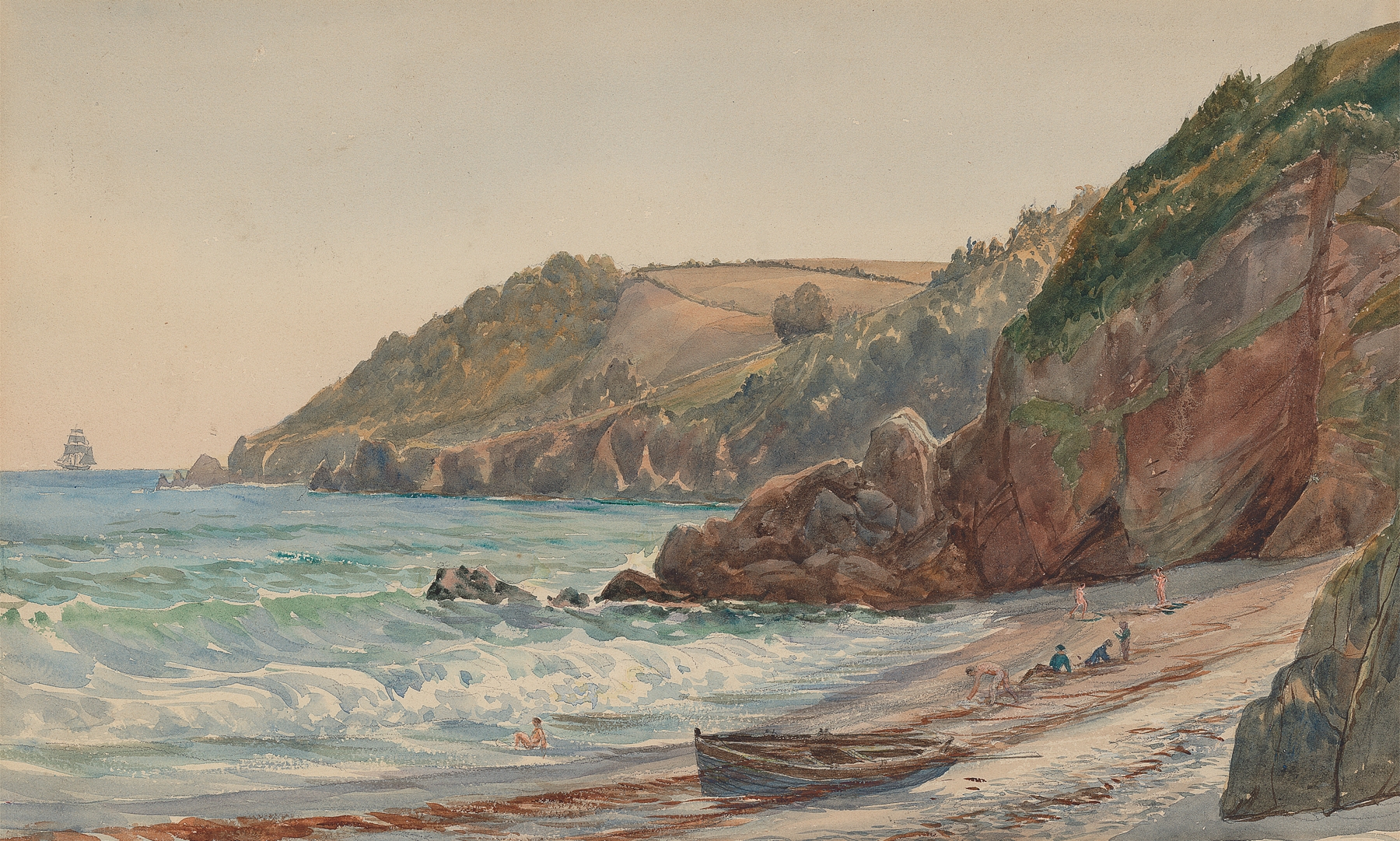 Marine scene of Bathing Place, Anstey’s Cove by Charles Reginald Aston, oil on canvas
