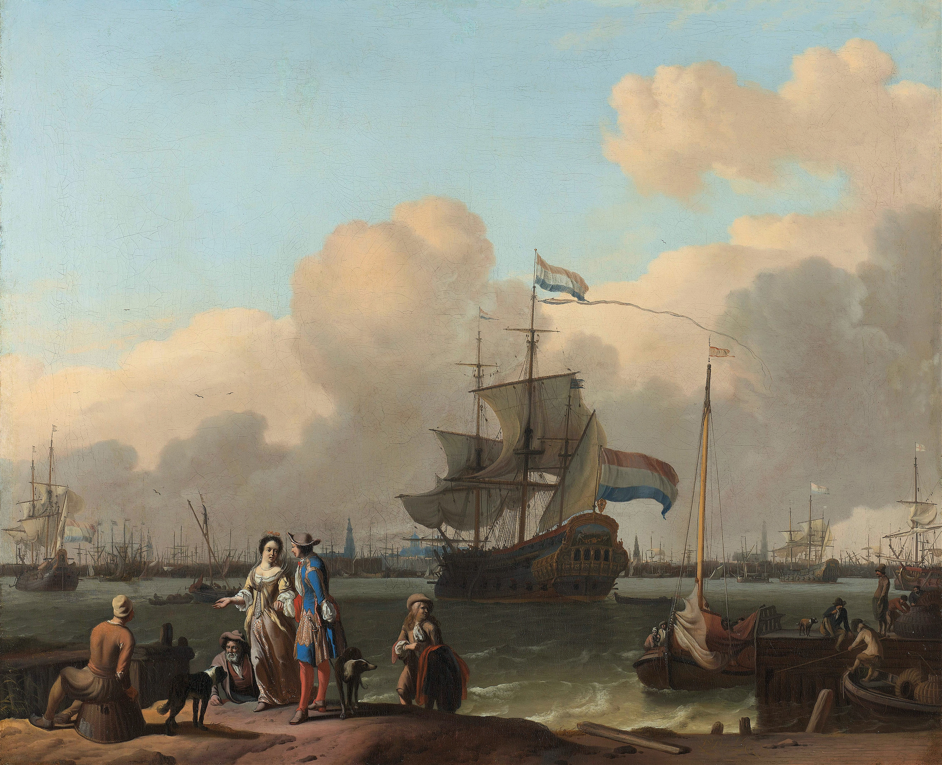 The Y at Amsterdam, with the Frigate ‘De Ploeg’, by Ludolf Backhuysen, public domain