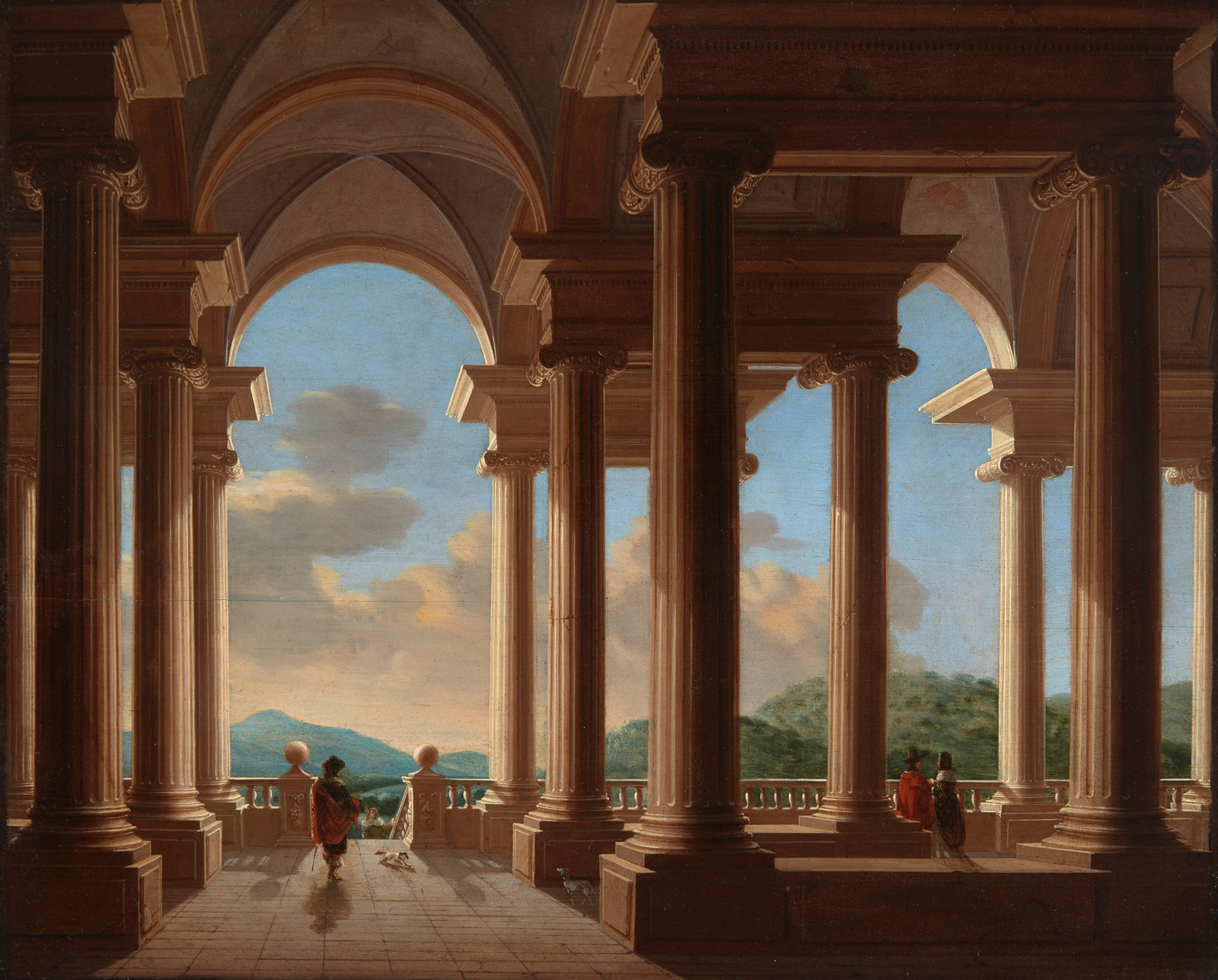 Architectural study by Daniël de Blieck, depicting a colonnade with light and shadow.