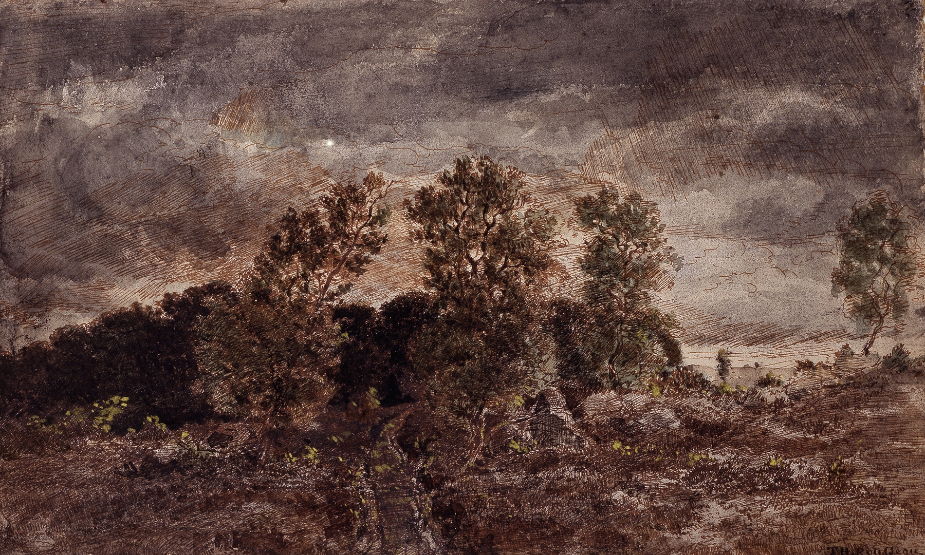 Landscape with thunderstorms, by Théodore Rousseau, public domain