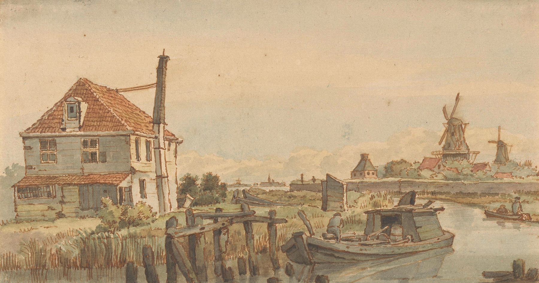 Marine scene with a boat on water, by George Pieter Westenberg, oil painting